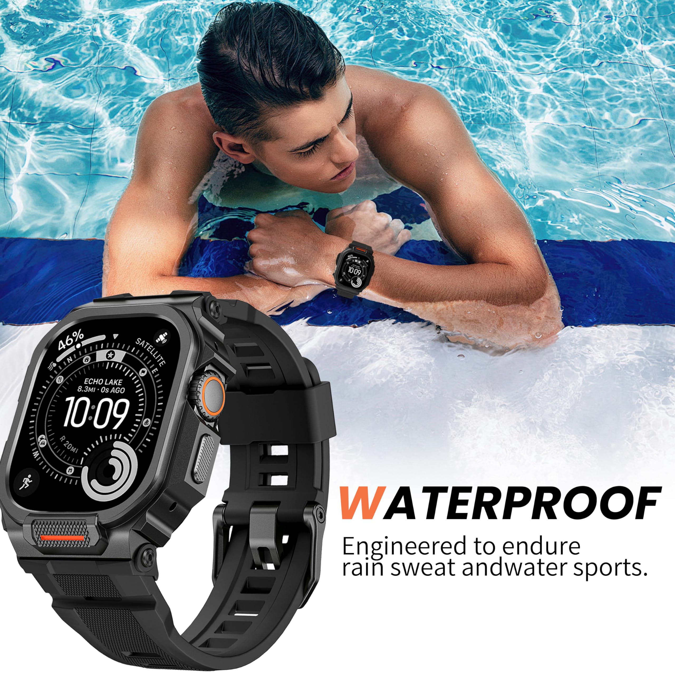 Funda de metal compatible con Apple Watch Ultra 3/2/1 pulsera de 49 mm, diseño integrado con correa deportiva de silicona, carcasa protectora resistente a los golpes para iWatch