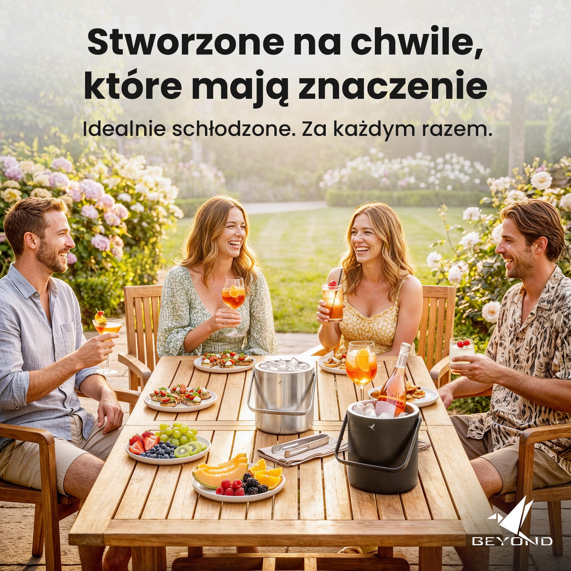 Beyond Pojemnik na Kostki Lodu z Pokrywką i Szczypcami ze Stali Nierdzewnej BPA-free – Chłodziarka do Lodu z Podwójnymi Ściankami, 1,3 Litra Kostek Lodu, Wiaderko na Lód, Kubełek na Lód – Srebrny