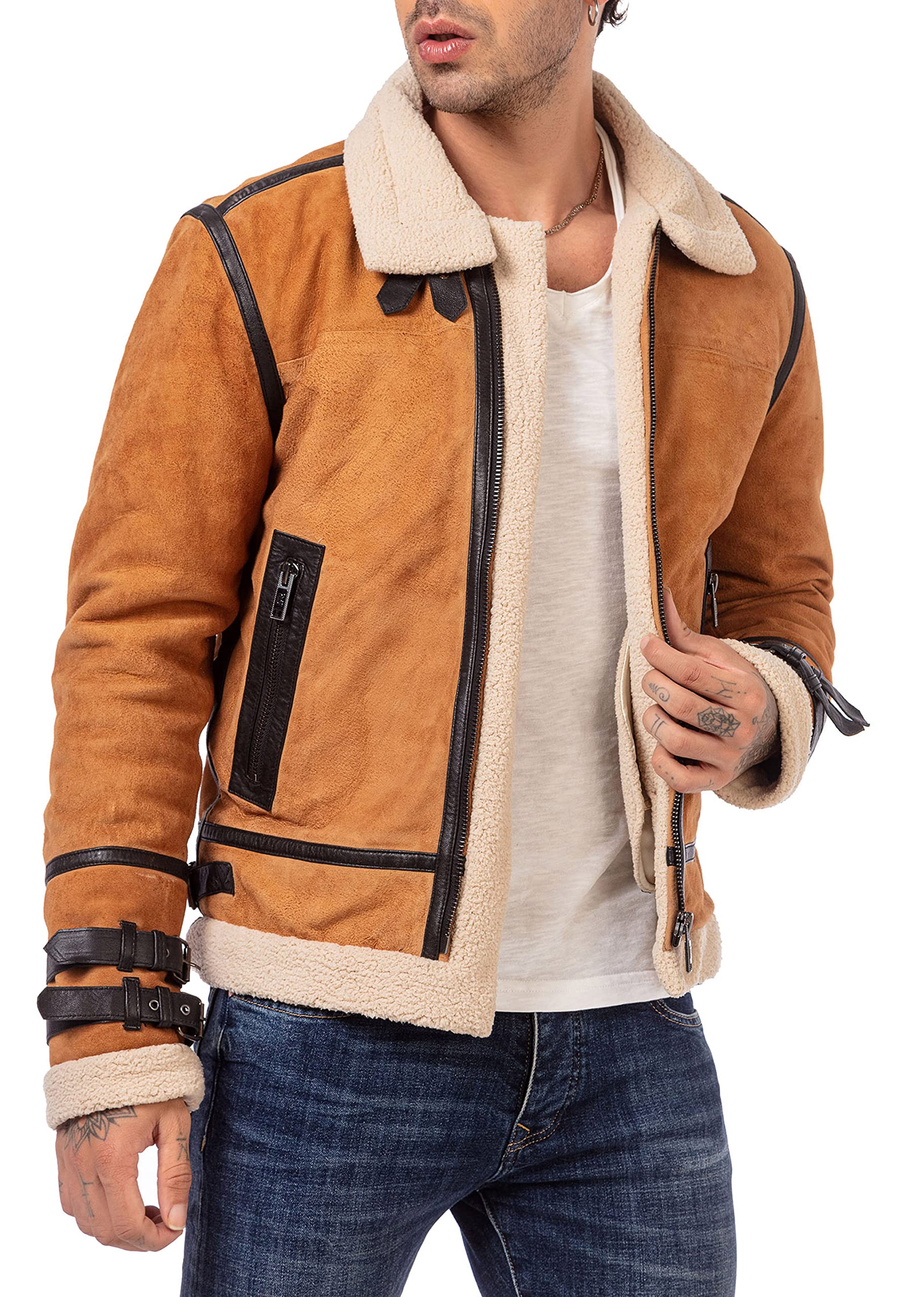 RED BRIDGE Chaqueta de cuero para hombre Forrada con pelo sintético
