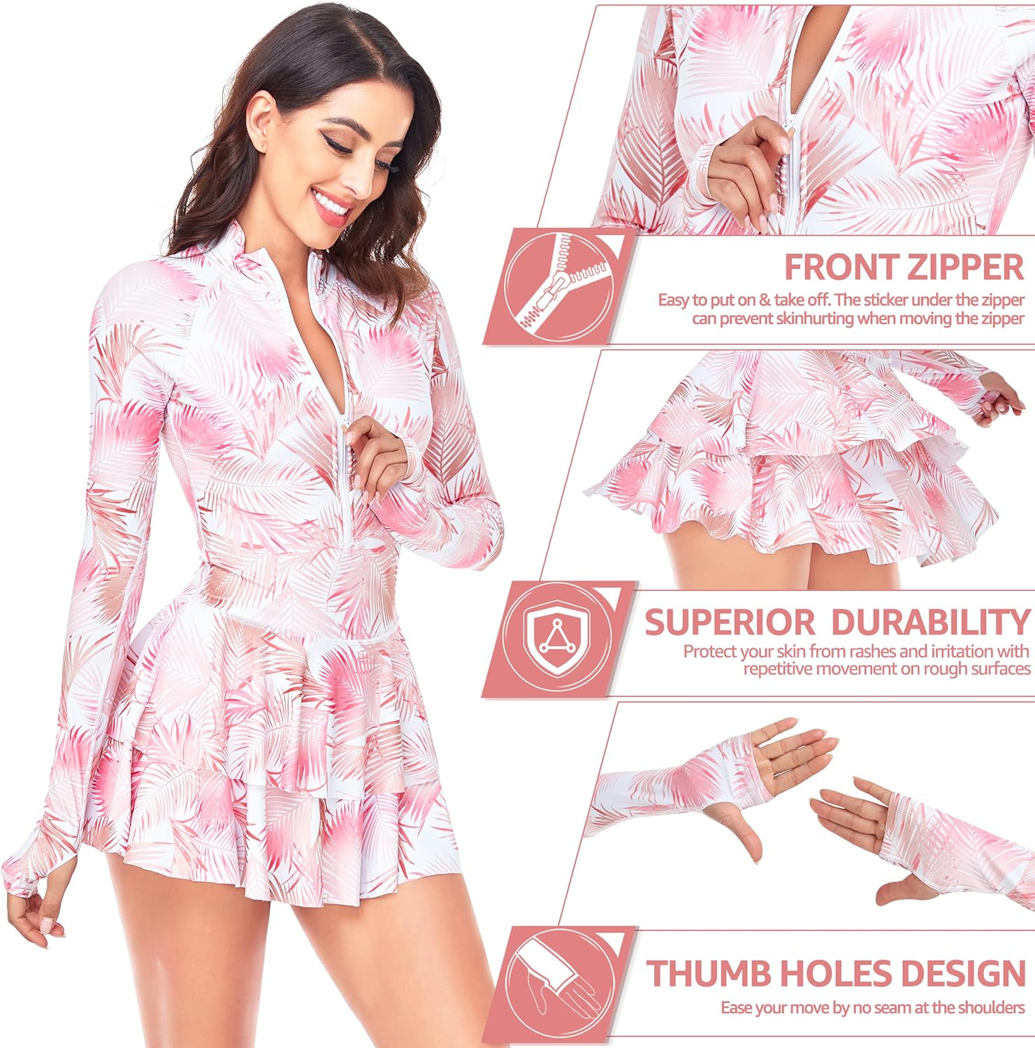 UNIQUEBELLA Rash Guard for Women, 1 Piece Modest Swimsuits for Women - Long Sleeve Swimsuits UV UPF 50+ Swim Shirt - Image 4