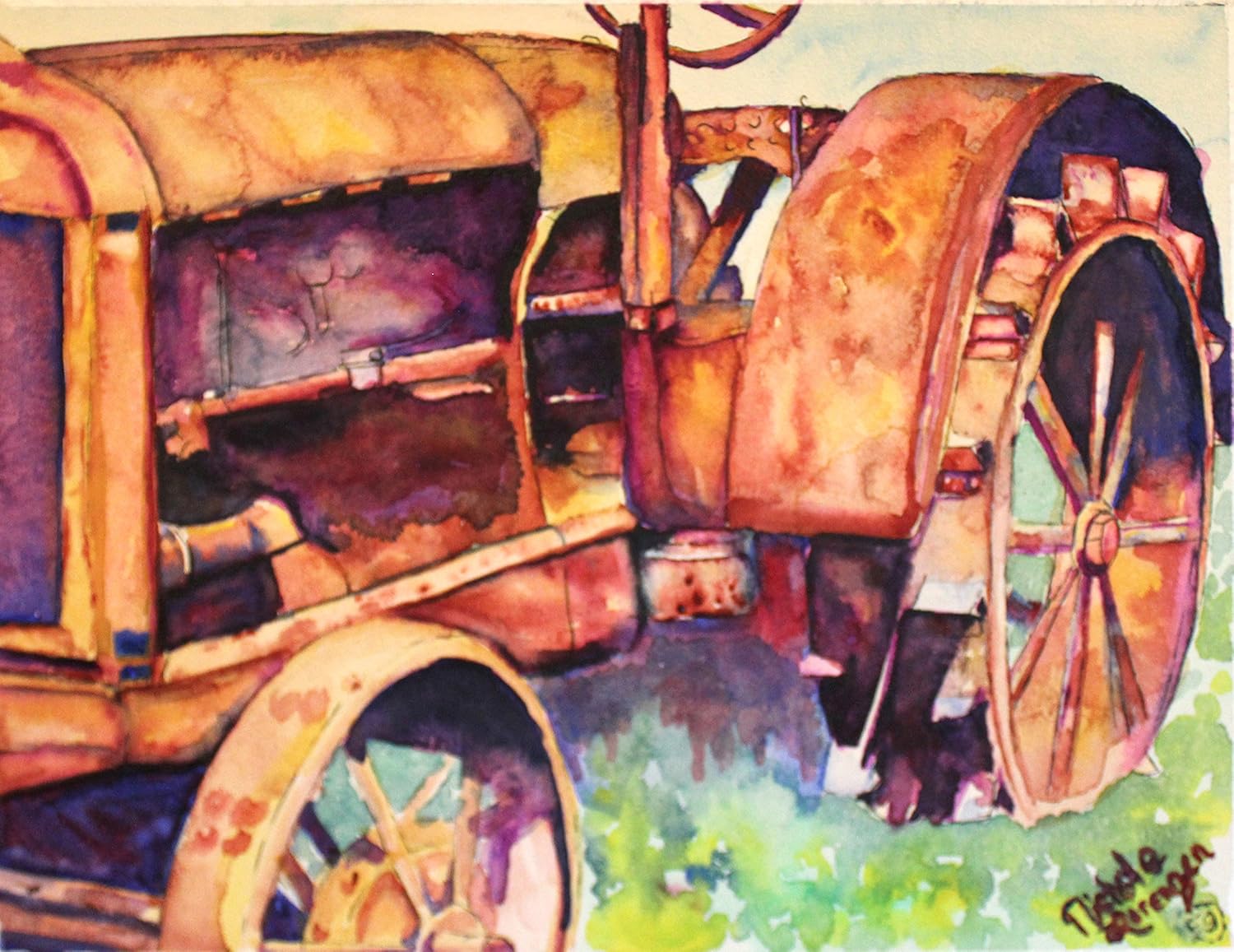 Antique Tractor Print on Watercolor Paper Handmade Products