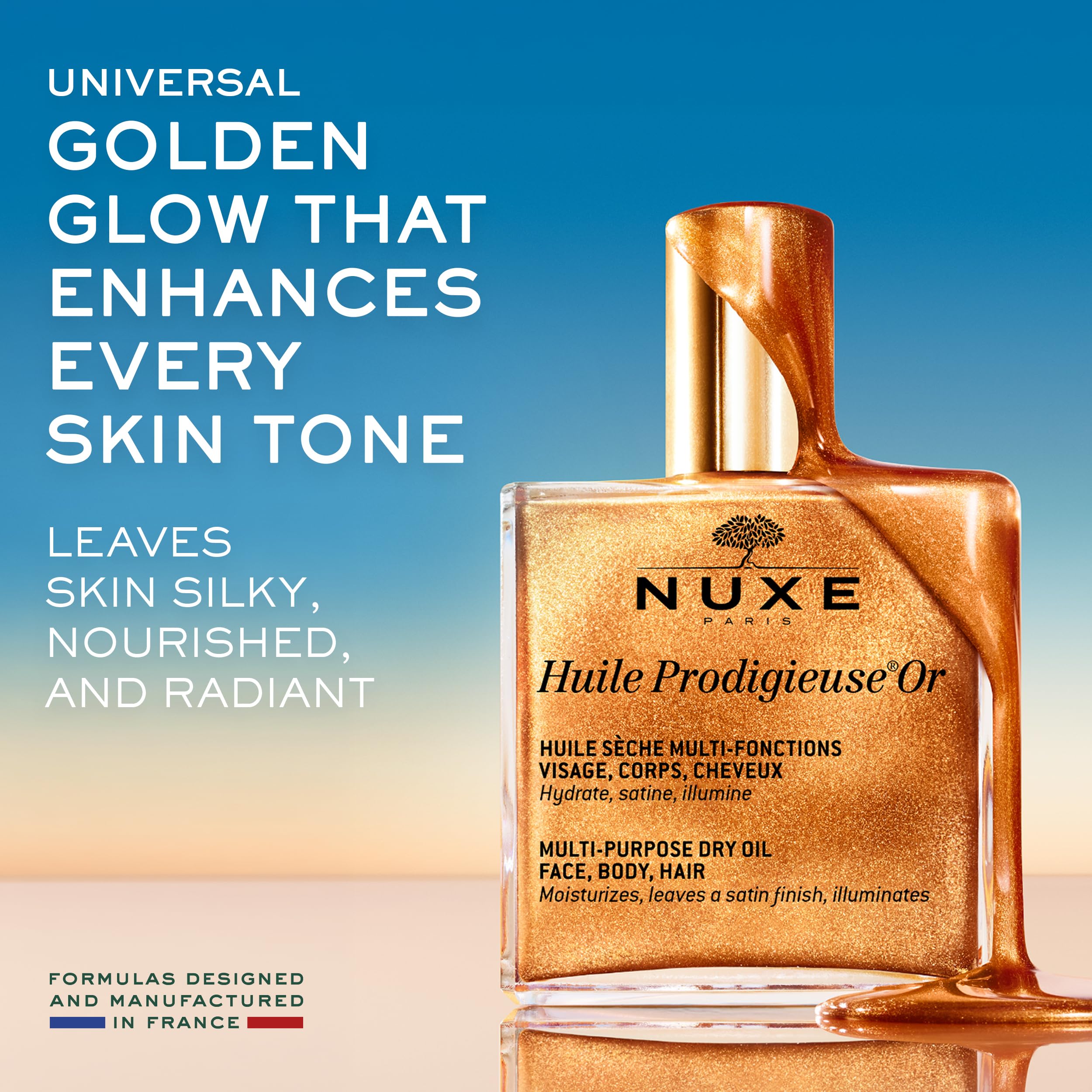 NUXE Olejek do ciała Huile Prodigieuse lub, 100 ml | Suchy olejek ze złotem, rozświetla i zmiękcza twarz, ciało i włosy, wielofunkcyjne odżywianie, wegańska formuła