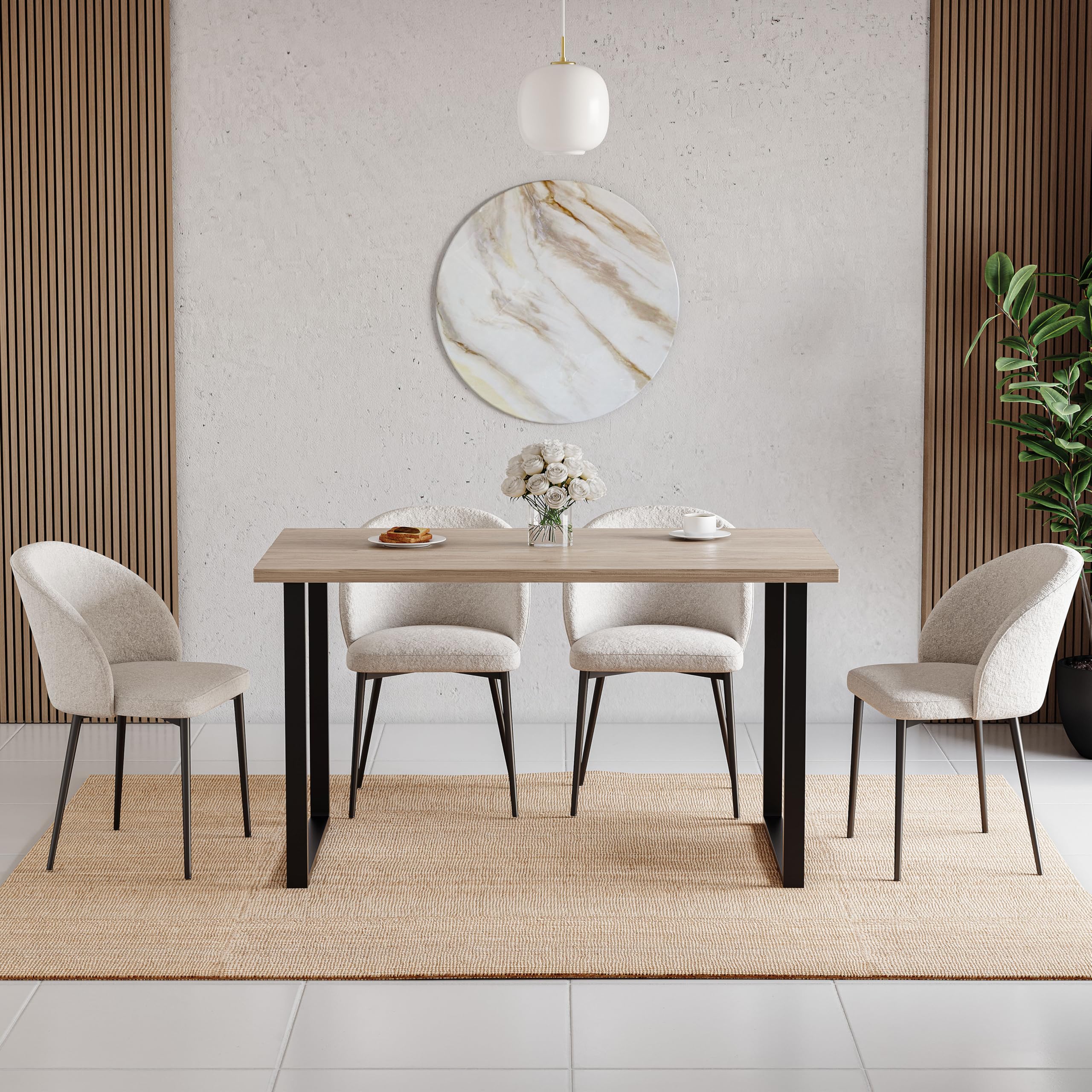 Vida Designs Table de Salle à Manger 4 Places avec Pieds en métal Noir en Forme de U, Meuble Moderne de Cuisine, Salle à Manger (chêne)