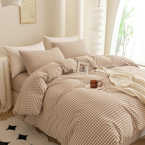 Miniatura 118 de ECOCOTT Funda de edredón tamaño King, juego de ropa de cama de 3 piezas, 100% algodón lavado, suave y transpirable con cierre de cremallera, 8 lazos