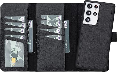 Miniatura 9 de Bayelon Funda para Samsung Galaxy S21 Ultra, cartera de cuero de grano completo, funda desmontable para teléfono, funda plegable de tres pliegues,