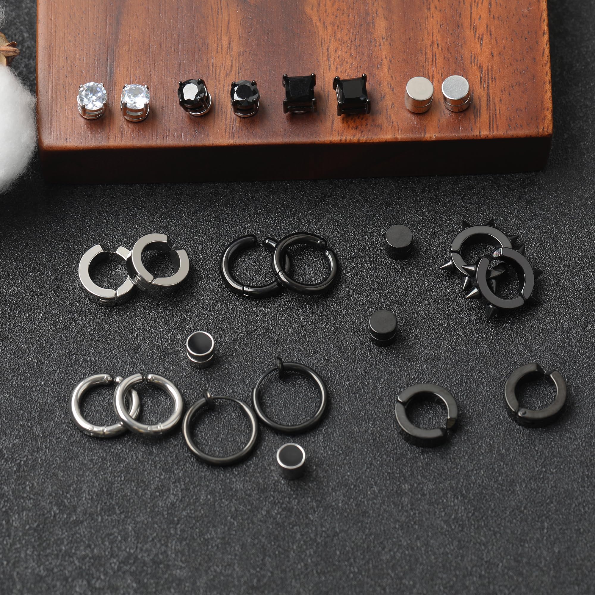12 par kolczyki magnetyczne mężczyźni bez dziury kolczyki ze stali nierdzewnej koło kolczyk klips nie piercing sztuczne kolczyki czarny srebrny zestaw