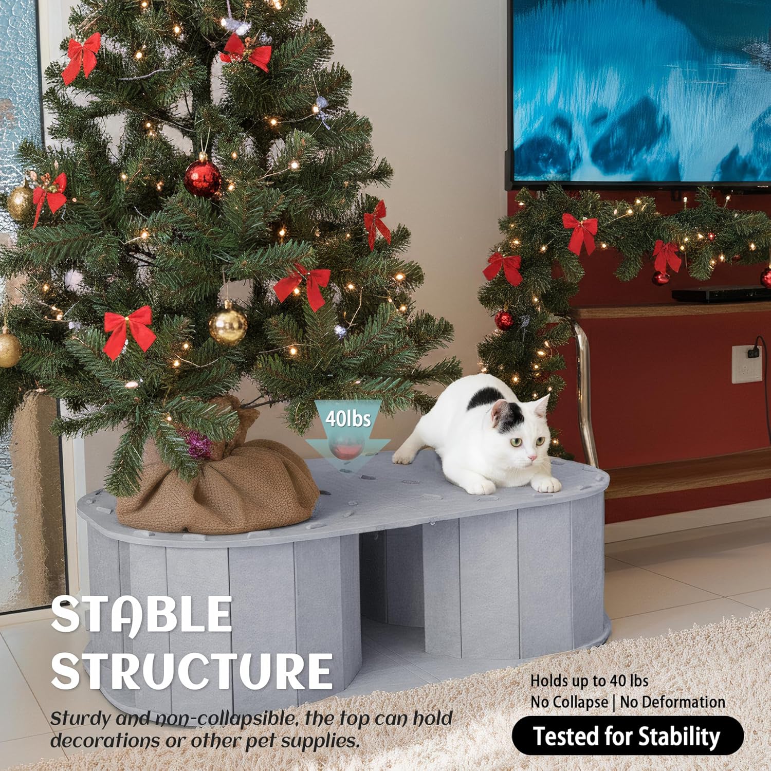 PETKARAY Large Felt Cat Tunnel, Double S-Shaped Hideaway for Indoor Cats, Interactive Cat Bed Cave and Hideout, 34x22.8x10.2 inches Grey