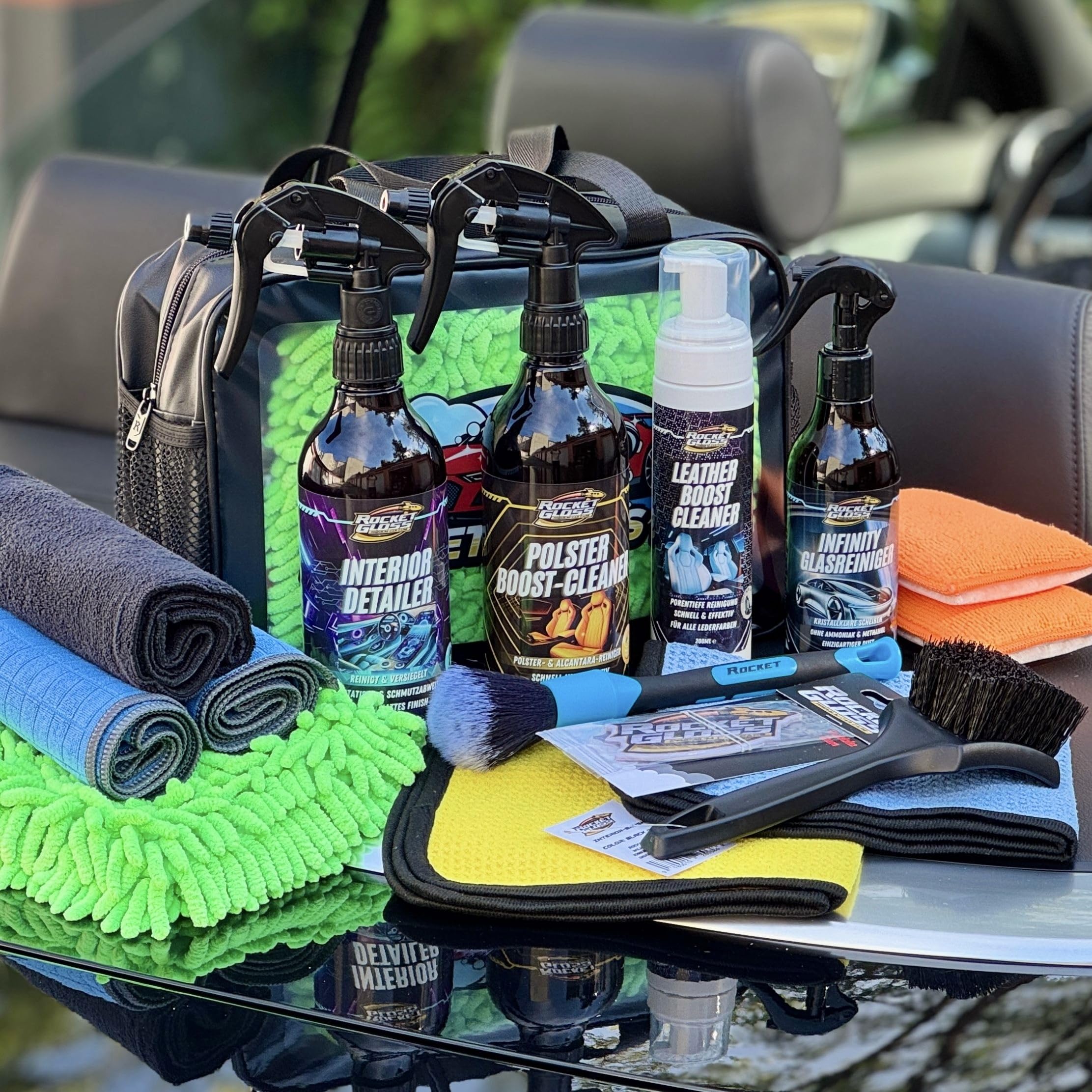 Set per la cura degli interni dell'auto, 14 pezzi, set per la pulizia degli interni dell'auto, per la pulizia degli interni dell'auto con profumo per auto e detergenti alcalini