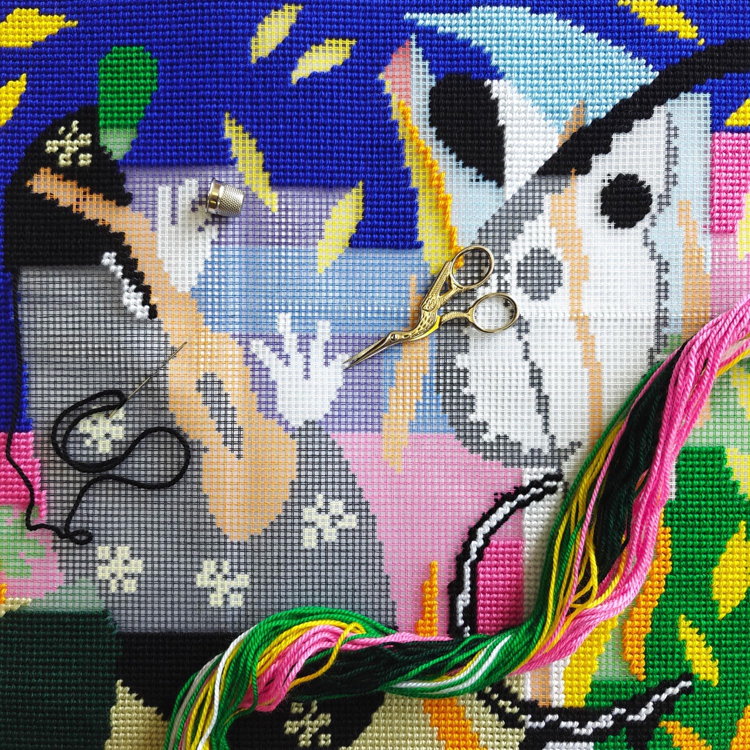 Art Needlepoint Kit for Adults and Beginners — The Sorrows of the King by Henri Matisse 16″ × 16″ with Clear, Precise Printed Design on Cotton Canvas; Includes 2 Needles, Yarn, and Easy-Read Chart