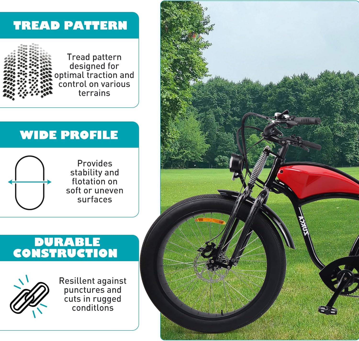 E Bike 20/26x4.0 Fat tire 20 x 4 Fat tire 20x4 Bike tire 1 Pack Heavy Duty High-Performance Wear-Resistant E-Bike Mountain Snow Bike Tire ，Fat Bike Tires，Brown Wall/White Wall/Black