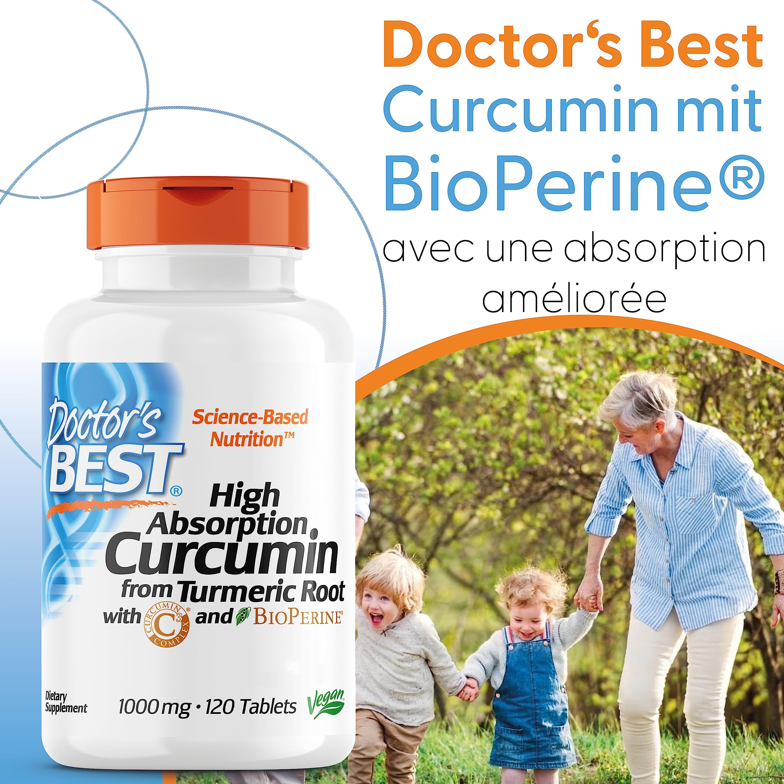 Doctor's Best, High Absorption Curcumin (Curcumine à Haute Absorption), 1.000mg, 120 Comprimés végétaliens, Testé en Laboratoire, Curcuma, Sans gluten, Sans Soja, Végétarien