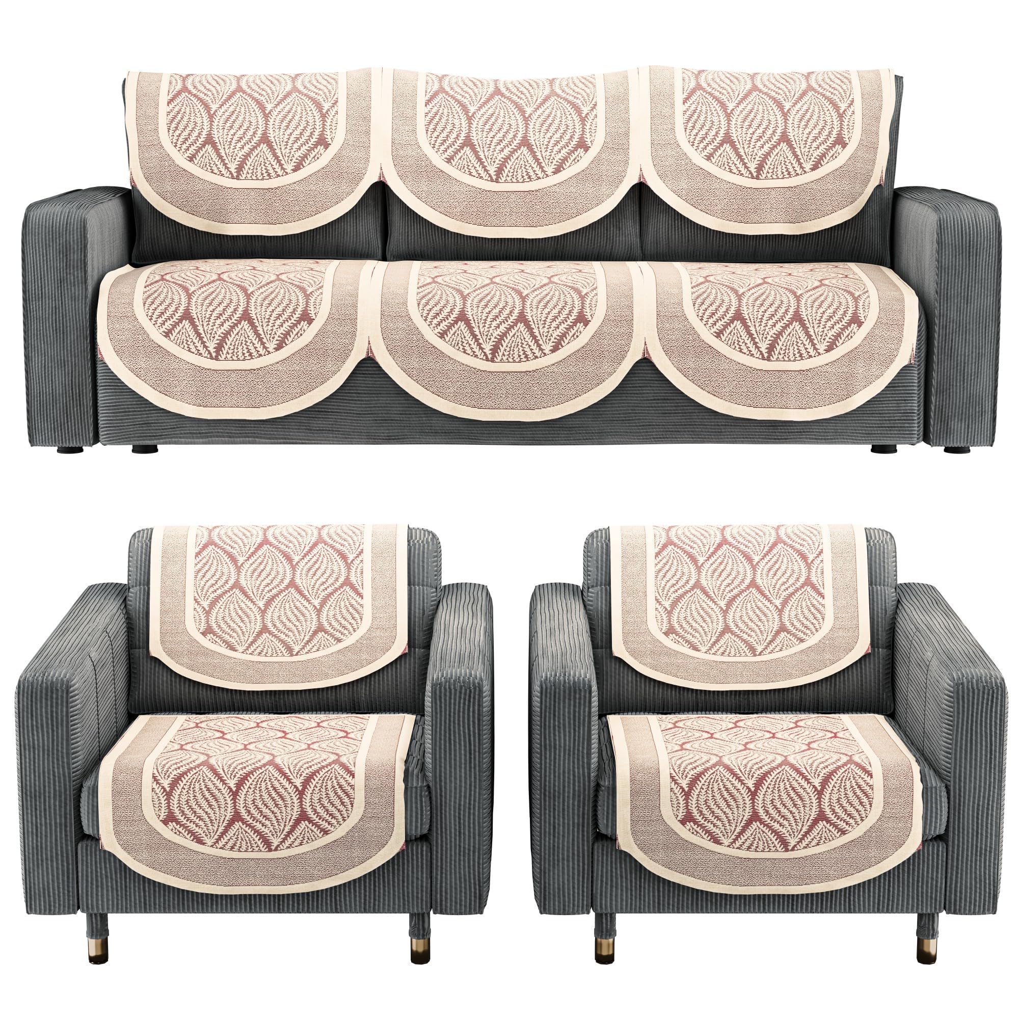Stylish 5-Seater Sofa Covers - Maroon Cotton -1