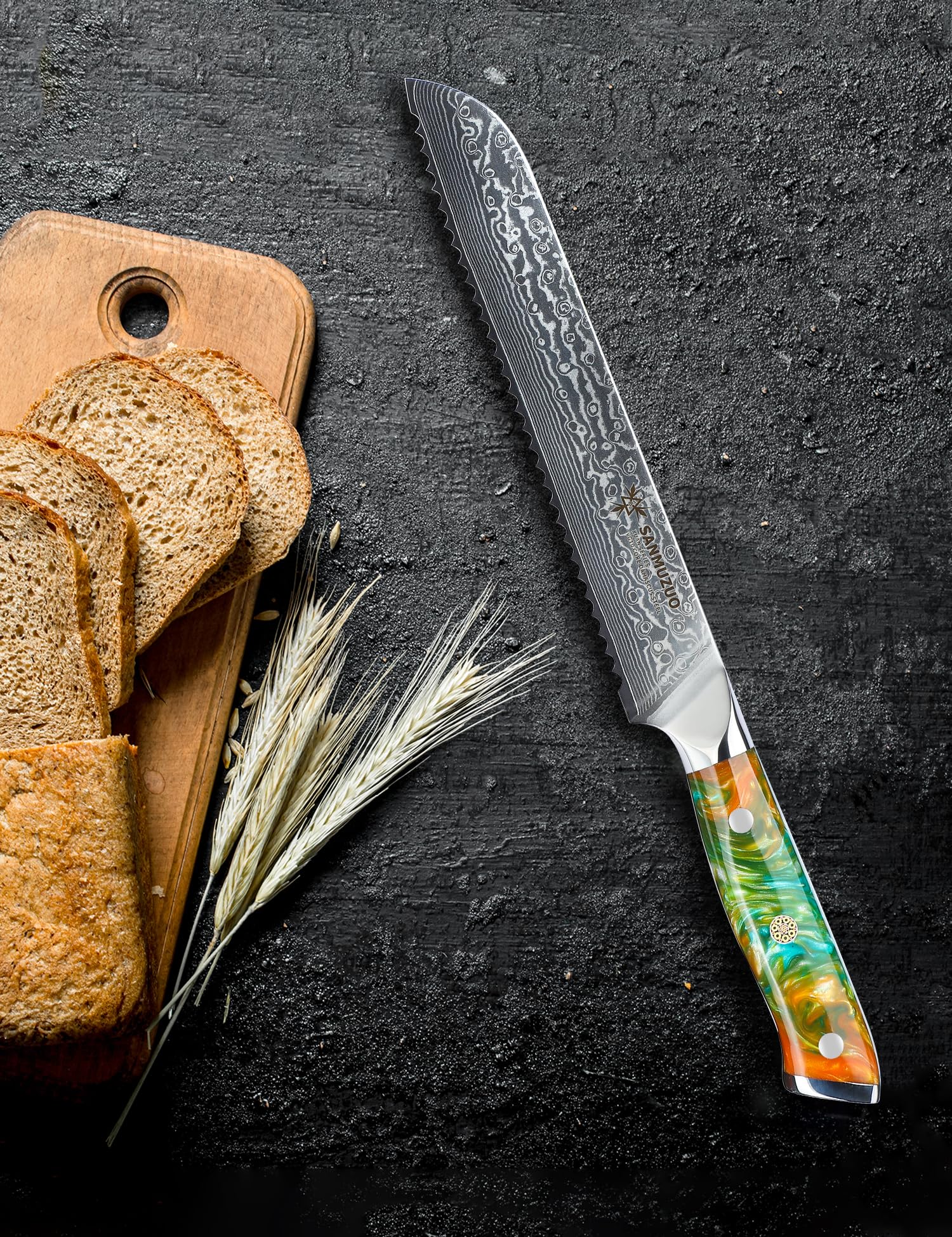 【限定1本】SANMUZUO 8 インチ 鋸歯状ブレッドナイフ ダマスカス Amazon | SANMUZUO 8インチ ブレッドナイフ 鋸歯状刃 - 鋭い波状エッジ