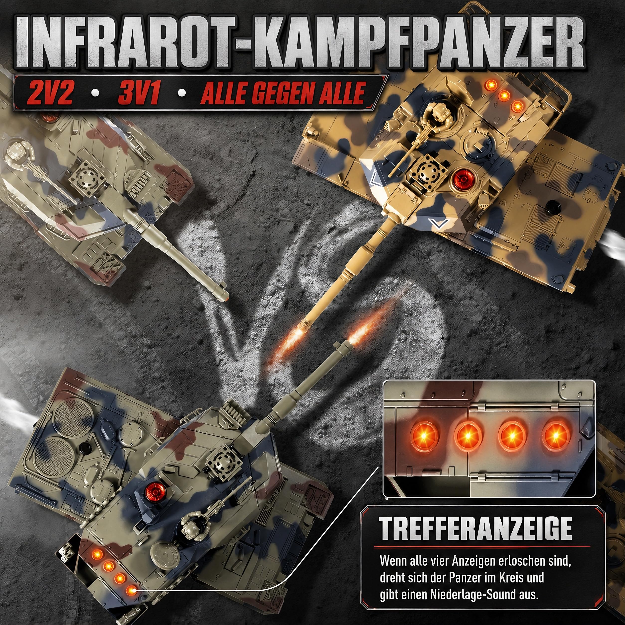 Supdex 1/24 RC Panzer mit Fernbedienung, militärischer Armeepanzer Spielzeug, 2.4GHz Steuerung mit Licht und Raucheffekt, taktisches Panzerfahrzeug für Kinder, Jungen