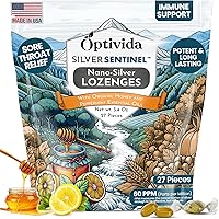Optivida Nano Colloidal Silver Lozenges 60 PPM - Organic Honey Cough Drops for Sore Throat, Immune Support & Cough Relief - Adults & Kids, 27ct