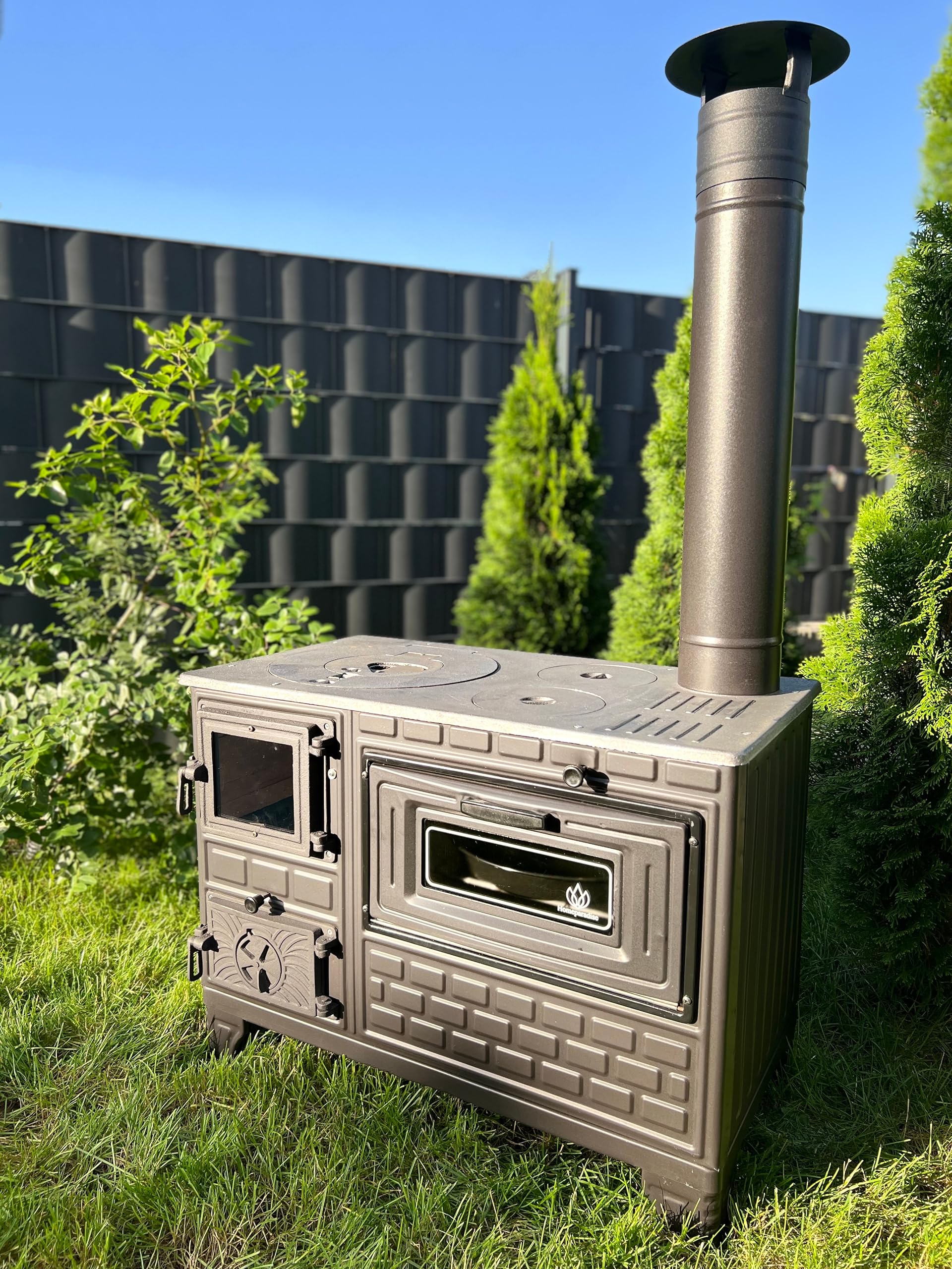 Outdoor-Küchenofen Terrassenofen 9 kW Kuzine Soba/Gartenküche Holzofen Ofen mit Holzkohle (Brennkammertür: Glas)