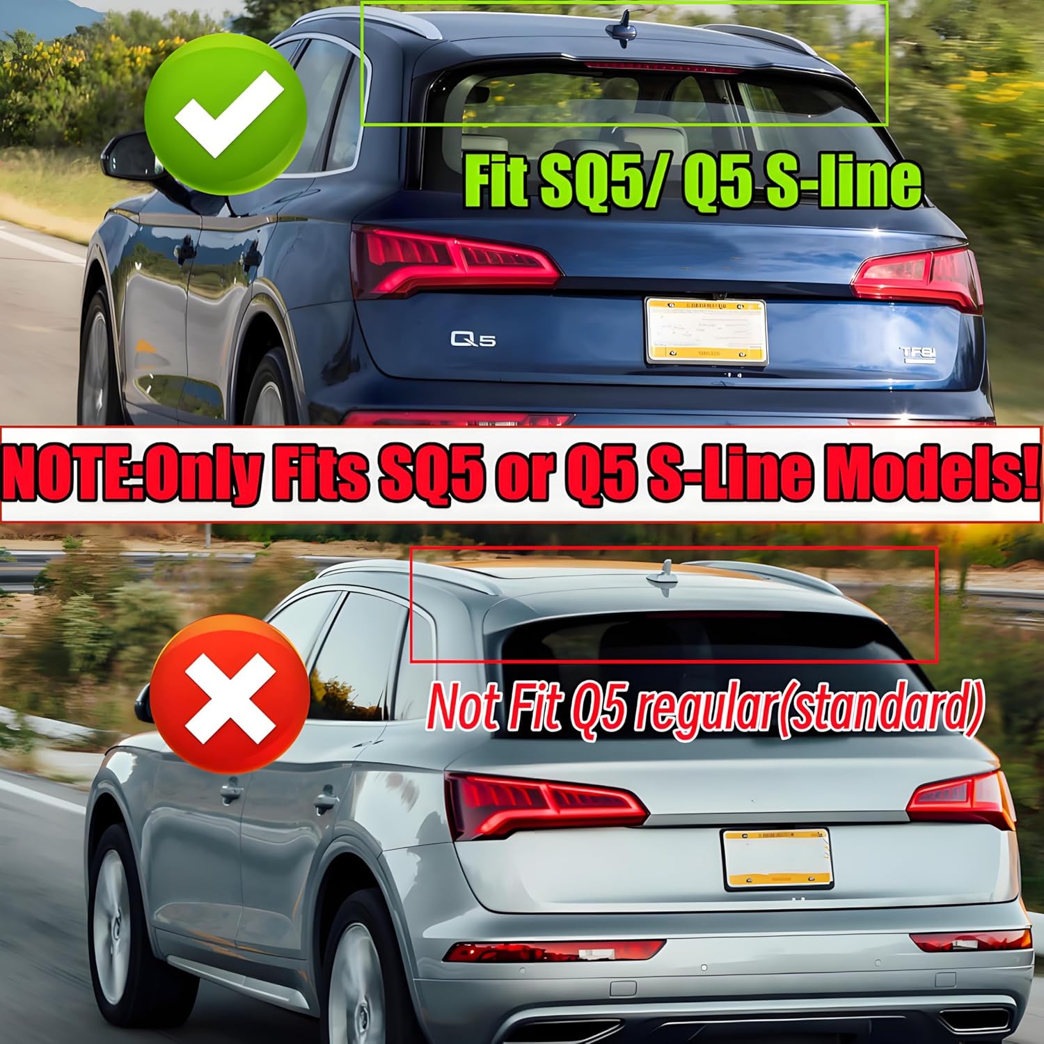 Rear Roof Spoiler Visor Wing Compatible with Audi SQ5/ Q5 S Line 2018-2024, Gloss Black Sport RS-Style Top Wing Lip Exterior Accessories