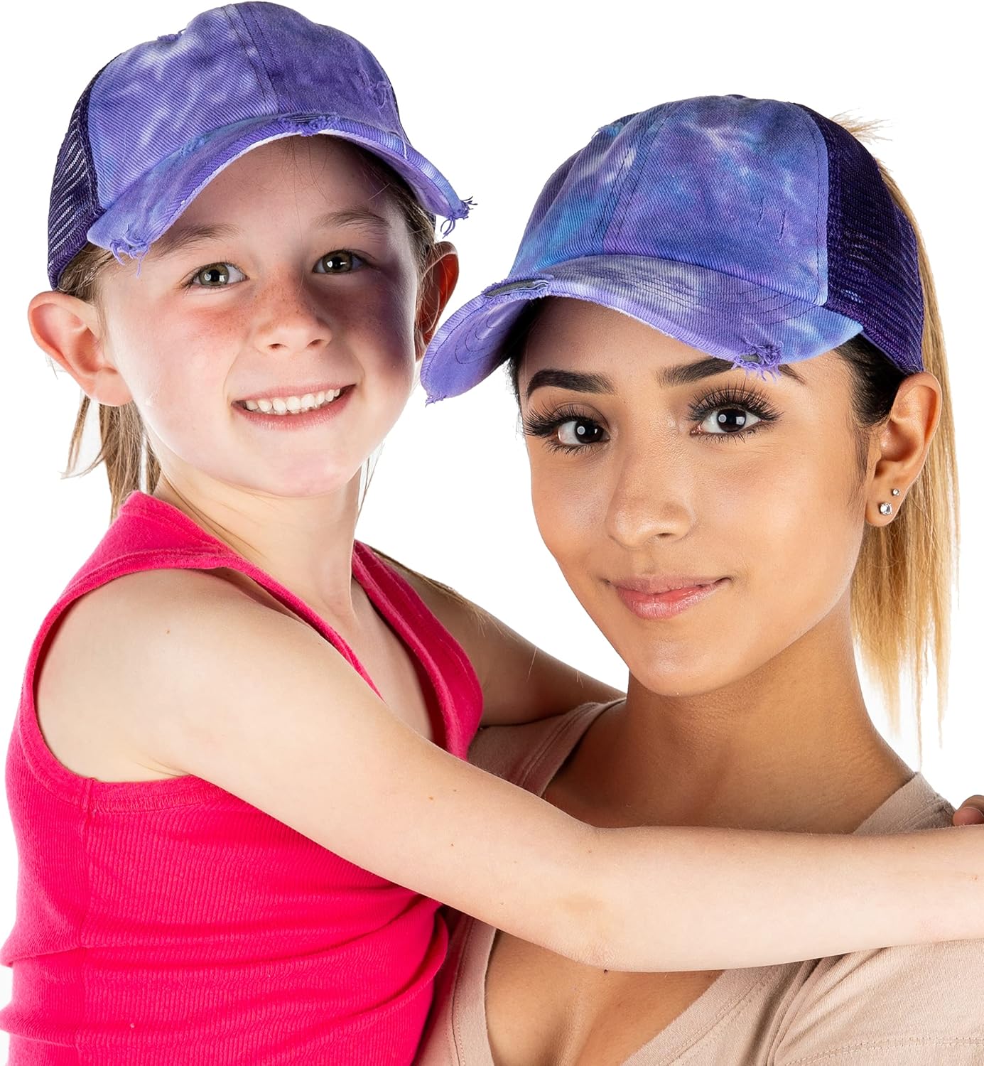 Funky Junque Mommy and Me Matching Ponytail Baseball Cap - Criss Cross Design for Messy Bun Set