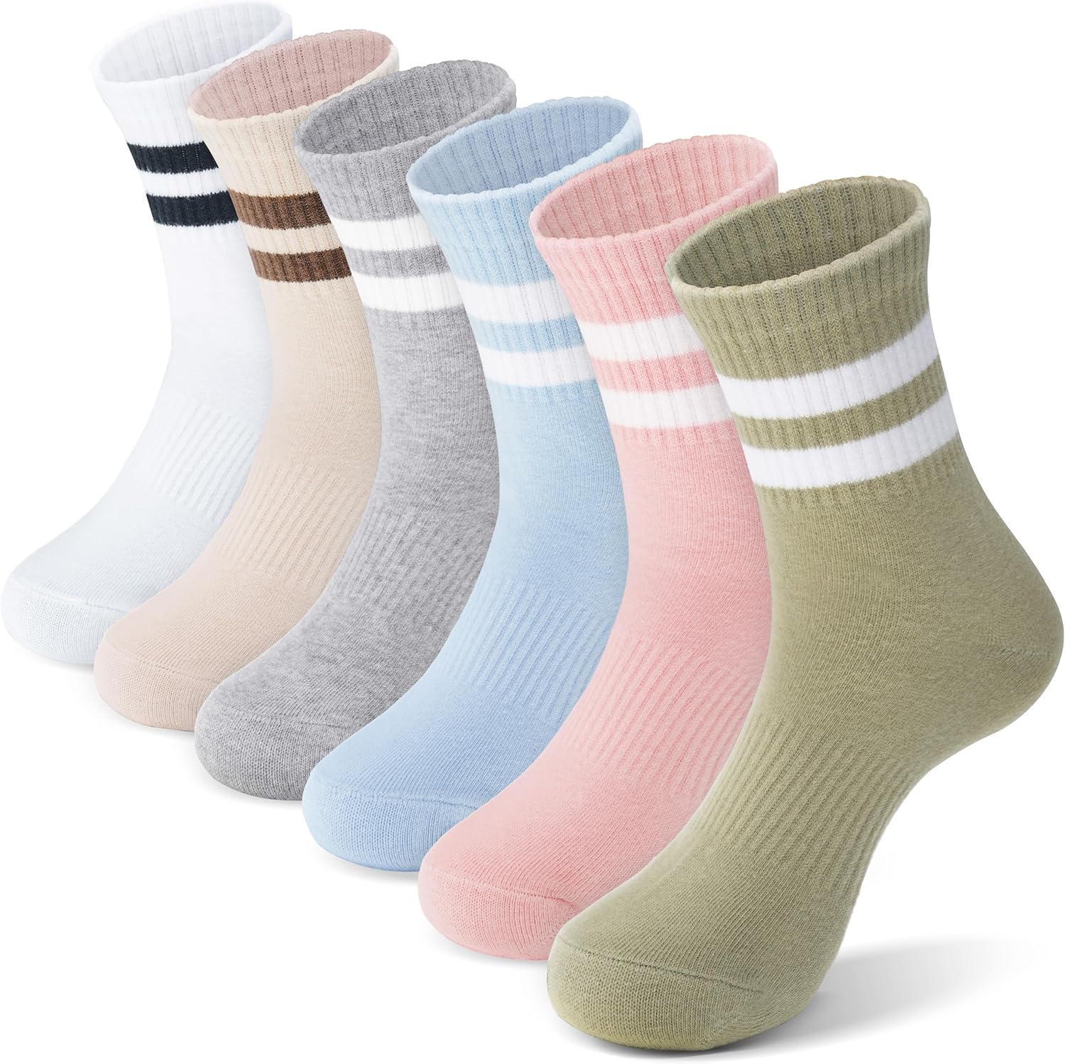 ANTSANG Kids School Athletic Sports Cotton Socks, Breathable Soft Crew Socks for Teen Girls Boys, 6 Pairs