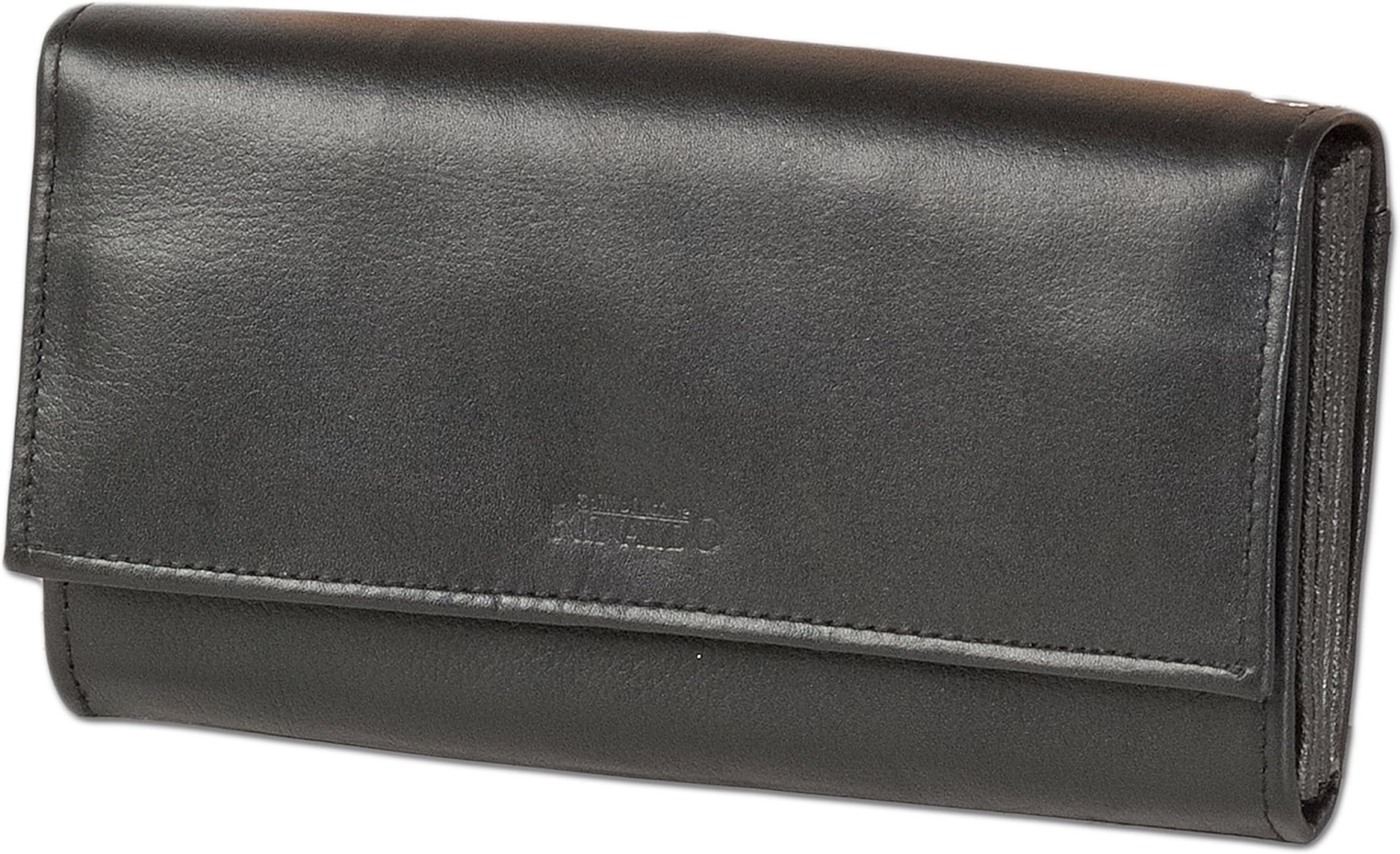 Very cheap waiter-wallet reinforced with extra large coin pocket with double snap closure made from smooth leather in black