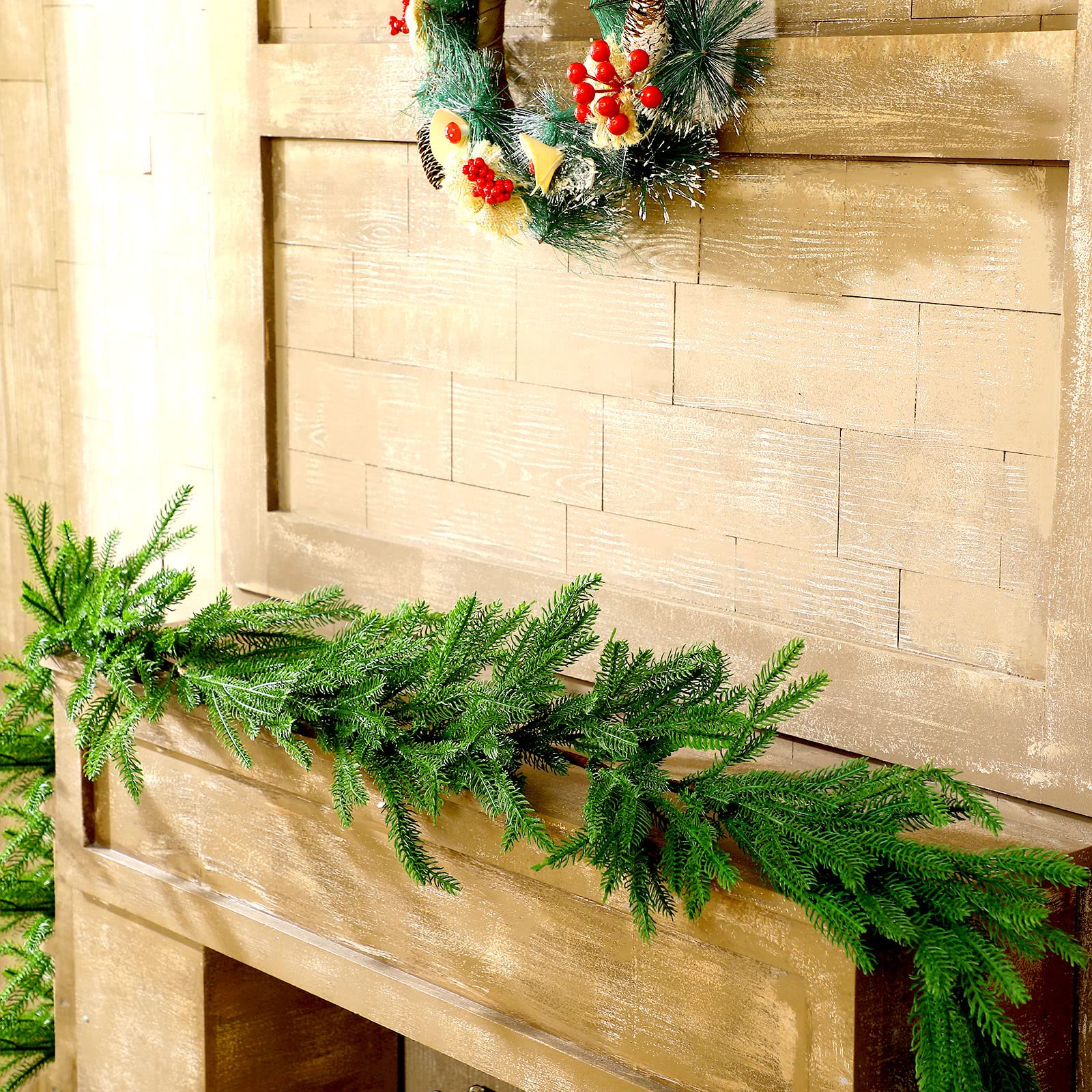 Christmas Real Touch Norfolk Pine Garland Artificial Pine Greenery Garlands Faux Christmas Norfolk Pine Garland for Christmas Holiday Seasonal Indoor Home Decor Mantle (180 Inches)