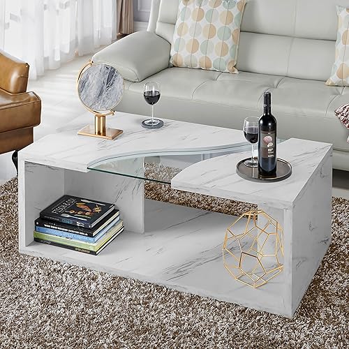 Miniatura 6 de 247 Shop at Home Jasper - Mesa auxiliar moderna de 48 pulgadas con mesa de cristal, escritorio rectangular bajo, gran almacenamiento, sala de