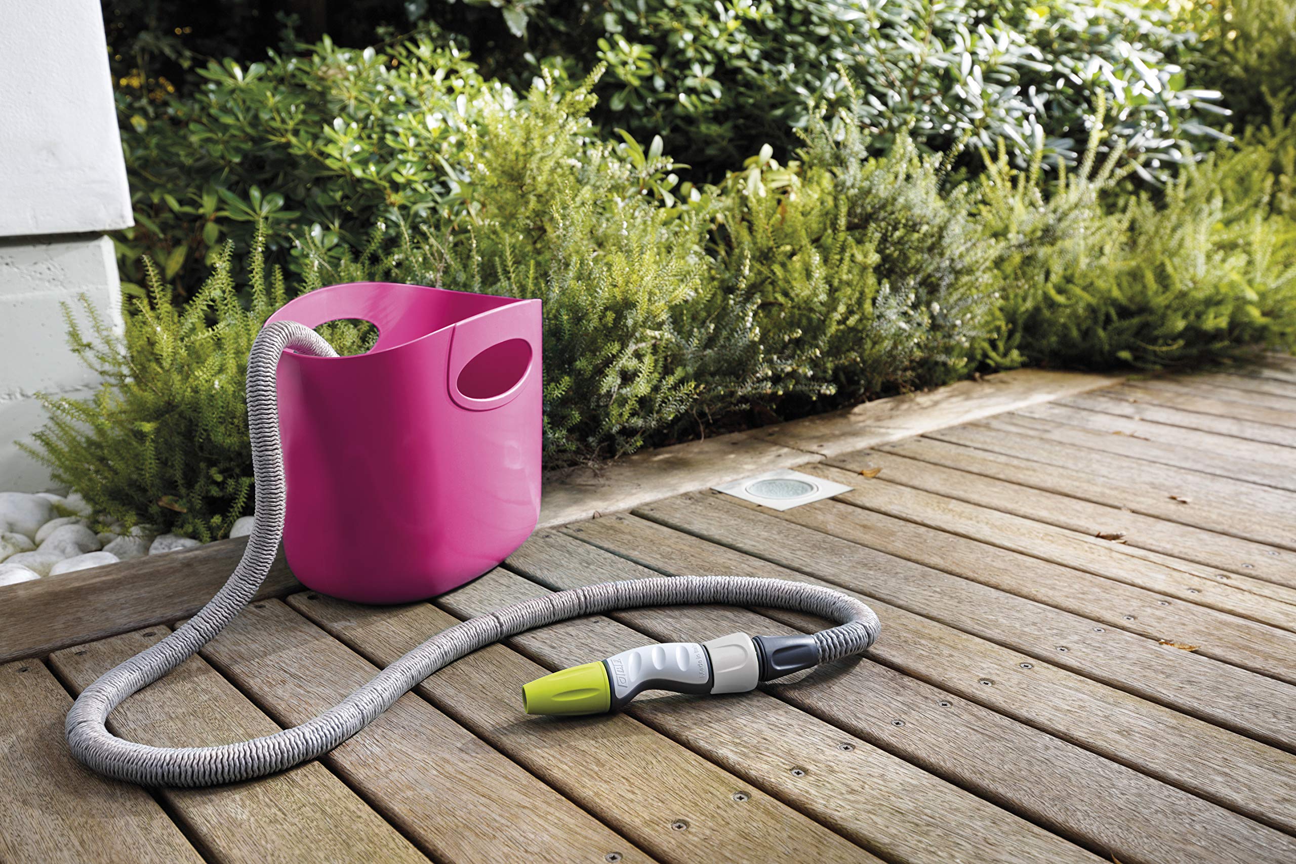 GF Garden, Aquapop 15, Tubo Estensibile da Giardino 15 Metri, in Kit pronto all’uso, con pratica Borsa di Plastica Contenitore, Fucsia, per l’Irrigazione di Giardini, Balconi, Terrazzi e Verande