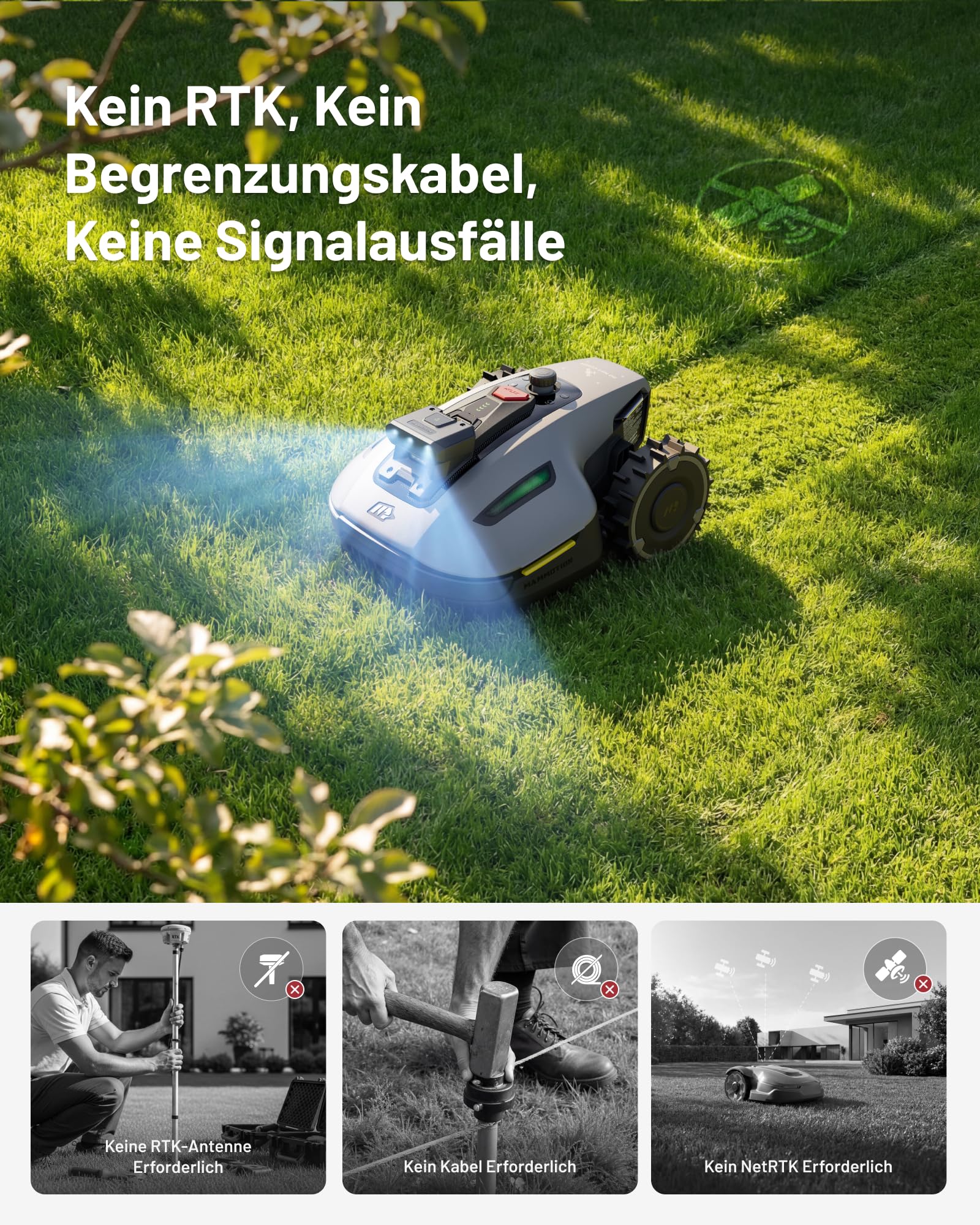 MAMMOTION YUKA mini 2 500 Mähroboter ohne Begrenzungskabel, Garten bis 500m², Kein RTK, Kein Signalabbruch, KI TrueVision-Navigation, Auto-Mehrzonen-Kartierung, DropMow, 45% Steigung, 4,5Ah-Akku - 4
