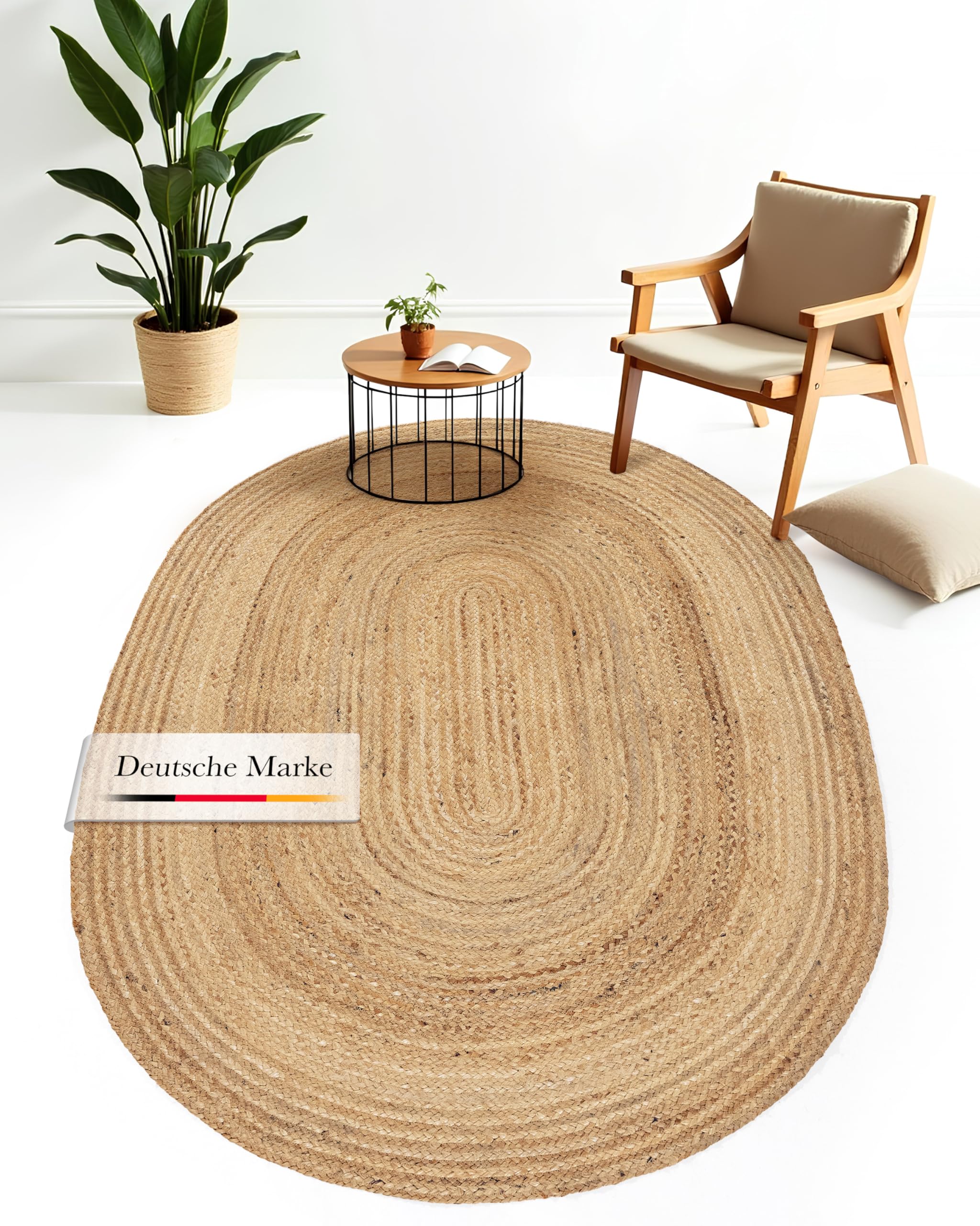 Carpetfine Juteteppich Nele – Beige, handgewebt, oval 80 x 150 cm