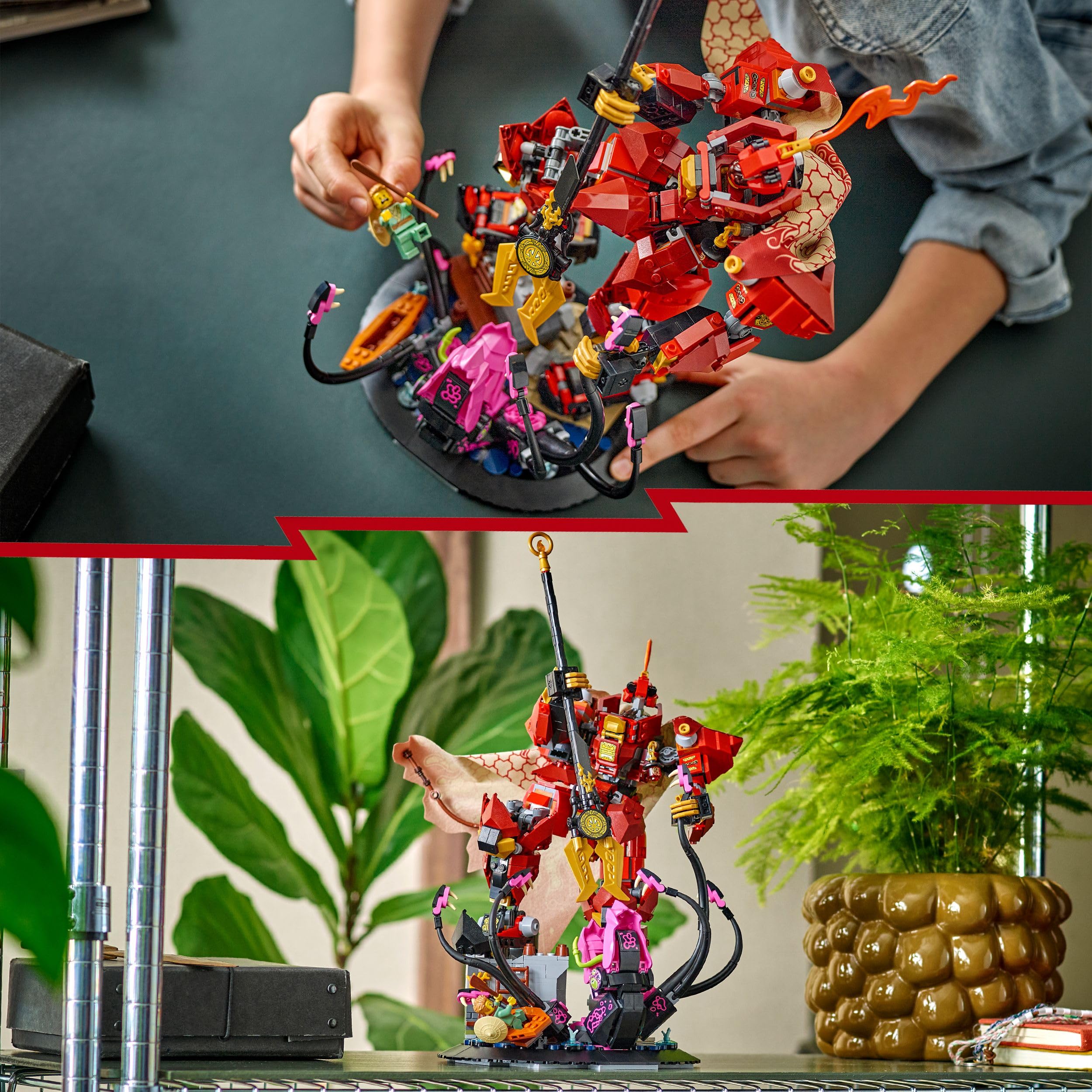 LEGO Ninjago Mech Cavaliere del Fuoco Giocattolo - Set da Monstrosity con Action Figure Robot Snodabile, 2 Minifigure e Mostro Marino su Espositore - Regalo di Compleanno per Bambini 14+ Anni - 71846