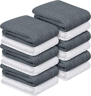 Oakias Terry Dish Cloths Grey (12 Pack, 12 x 12 Inches) – Cotton Dish Towels – 410 GSM – Highly Absorbent & Quick Drying Kitchen Towels – Line Style
