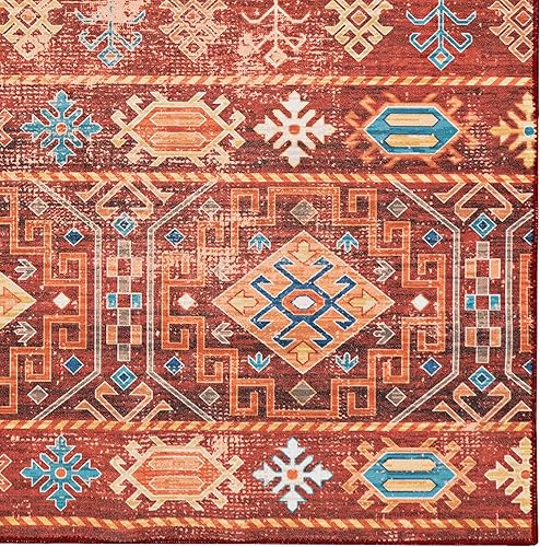 Miniatura 7 de Linon Home Decor Products The Anywhere - Alfombra lavable Joelle rojo y marfil, 5 x 7 pies