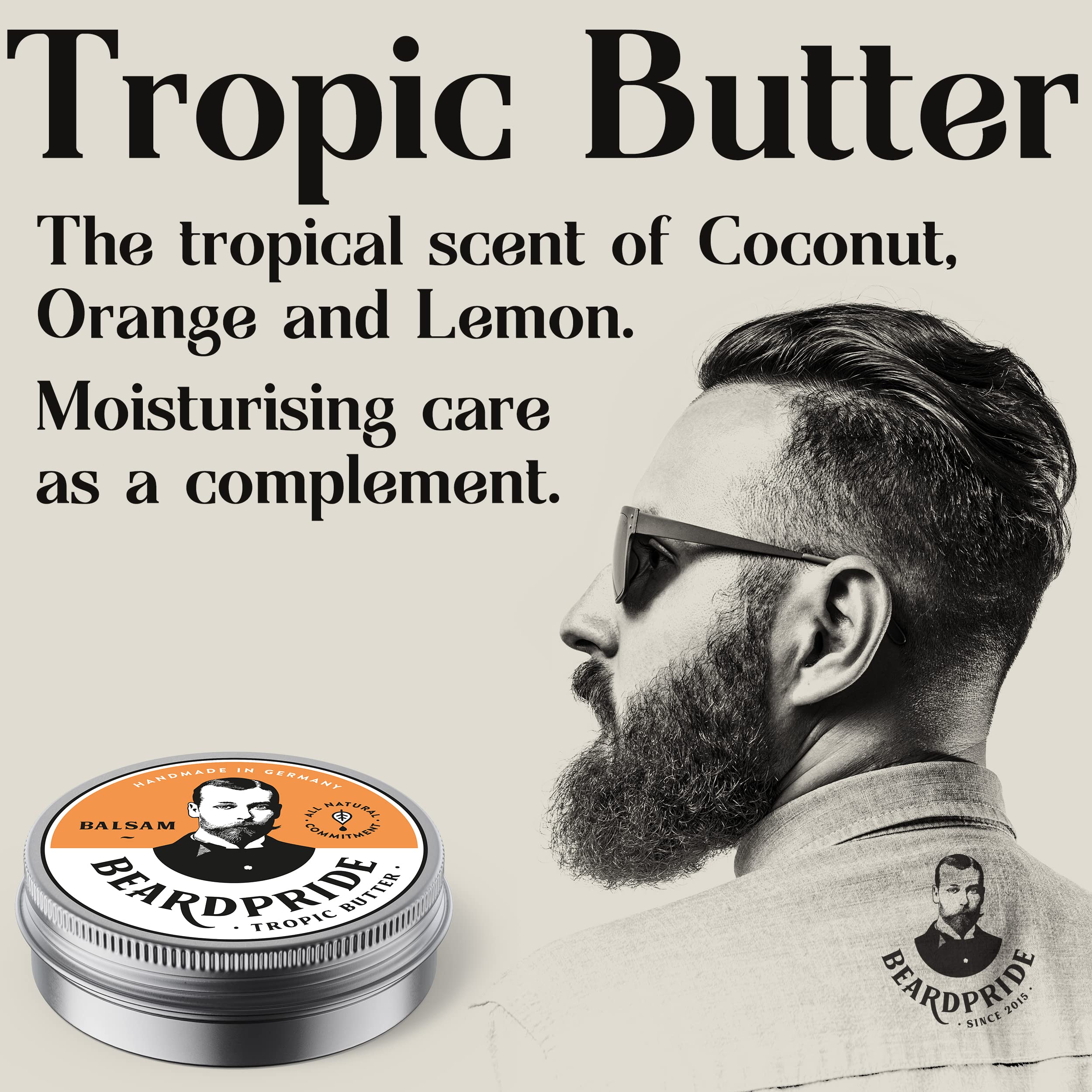 BEARDPRIDE Baume à barbe - Tropic Butter - The Original Beard Balm from the Barbershop - Notre baume à barbe est à base de beurre de karité et d'huiles naturelles - Baume à barbe - 28g