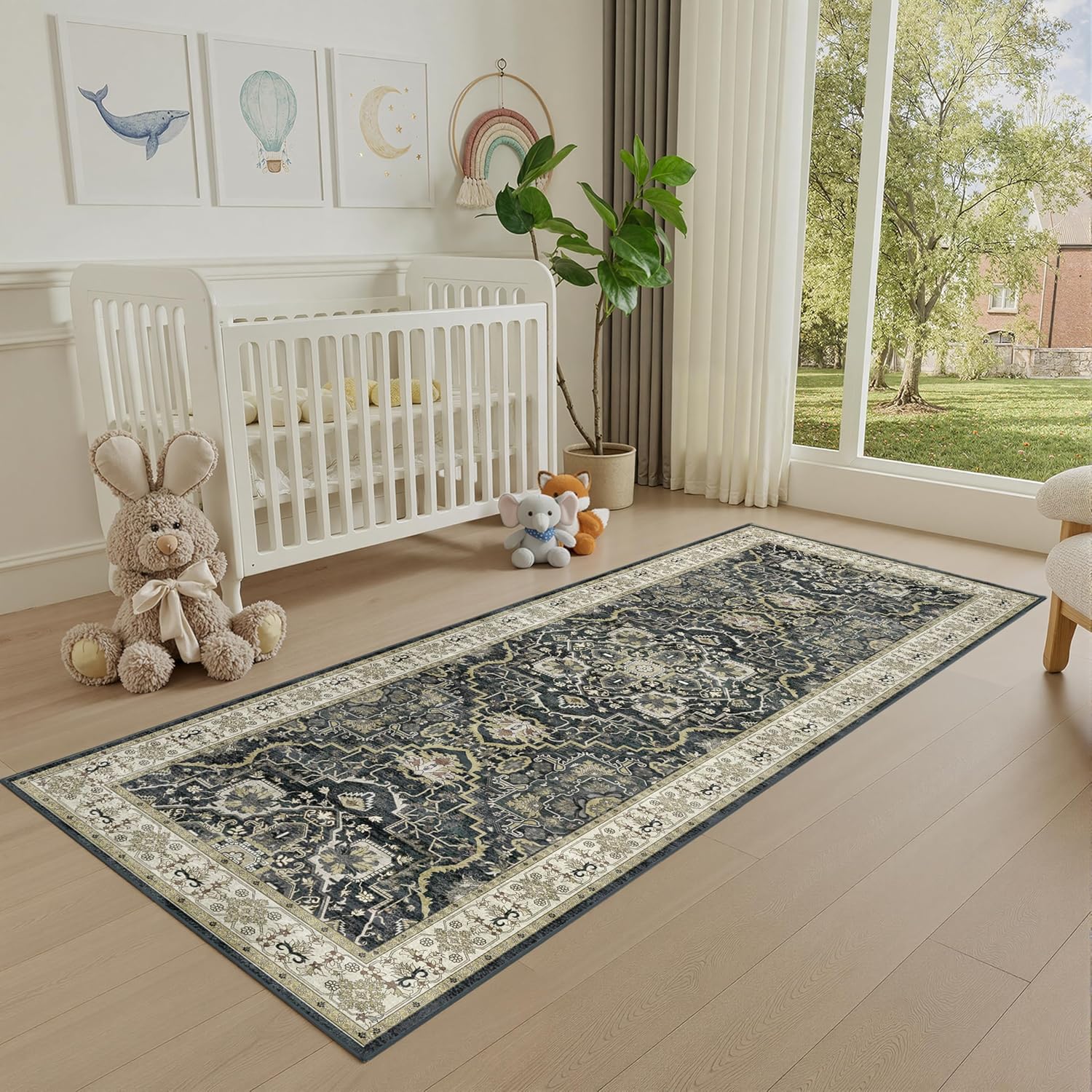 Washable Hallway Runner Rug - 2x6 Kitchen Rug Distressed Low Pile Mats Non Slip Soft Rugs for Dining Room with Rubber Backing Bedroom Runner with Vintage Design (Black 2x6) - Image 8