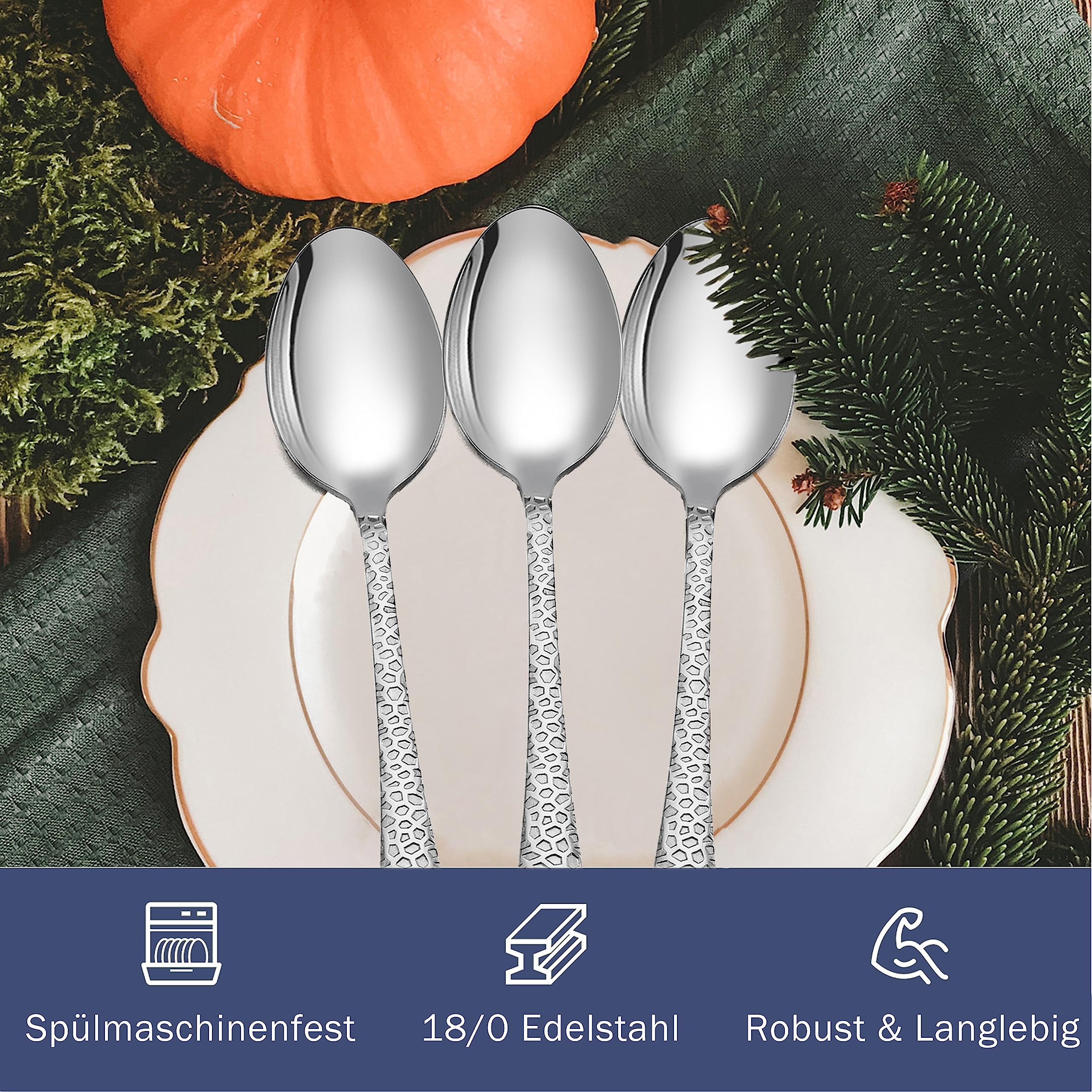 8 Cucchiai Da Minestra Acciaio Inox - 18.5cm Lucidati A Specchio