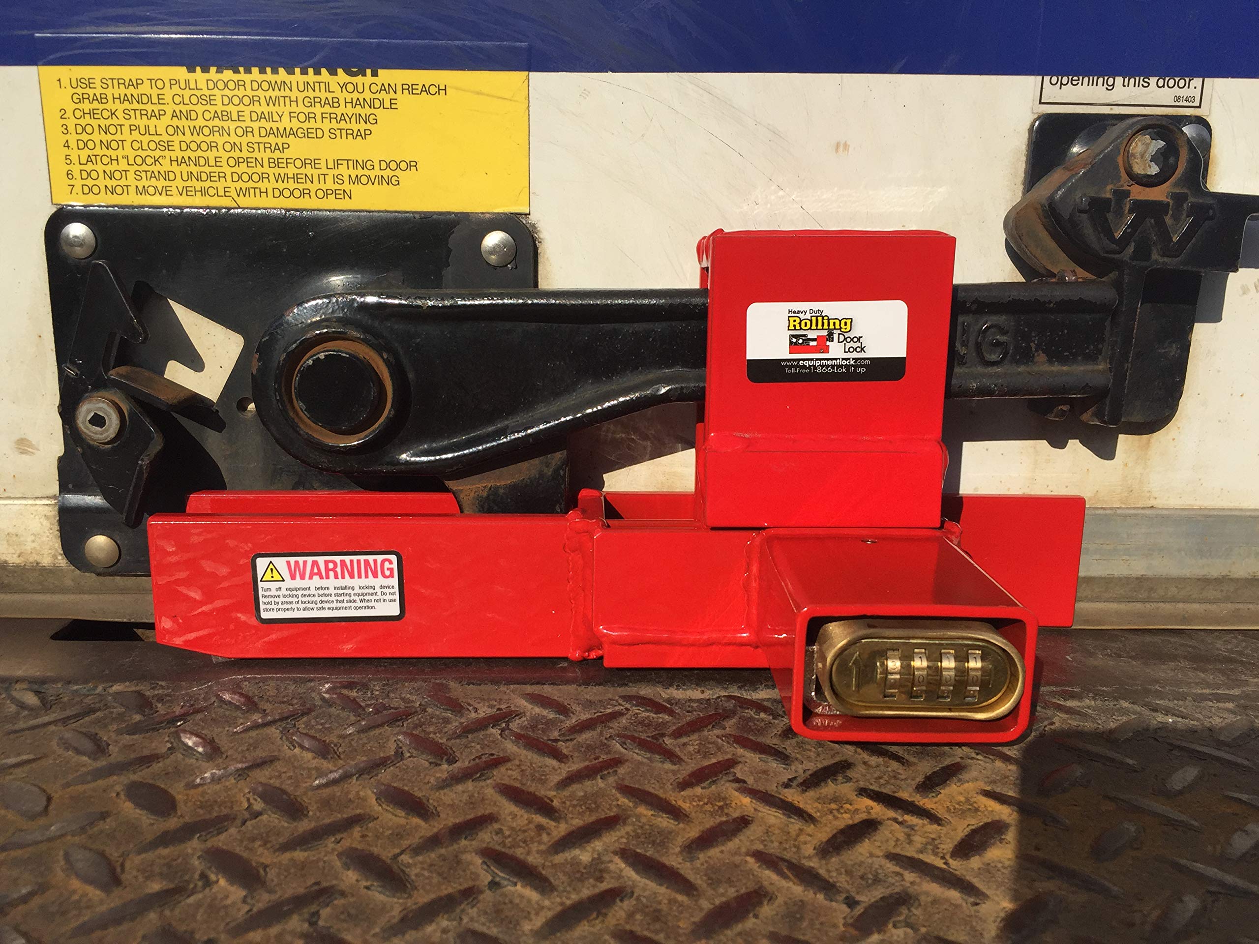 Heavy Duty Rolling Door Lock Combo HDRDL-C Combo secures The Handle in The Down Position on All roll-up Doors, Safety Red