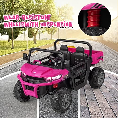 Miniatura 9 de OLAKIDS Vehículo utilitario utilitario de 2 plazas para niños 12 V con control remoto cama de descarga y pala adicional automóvil alimentado por