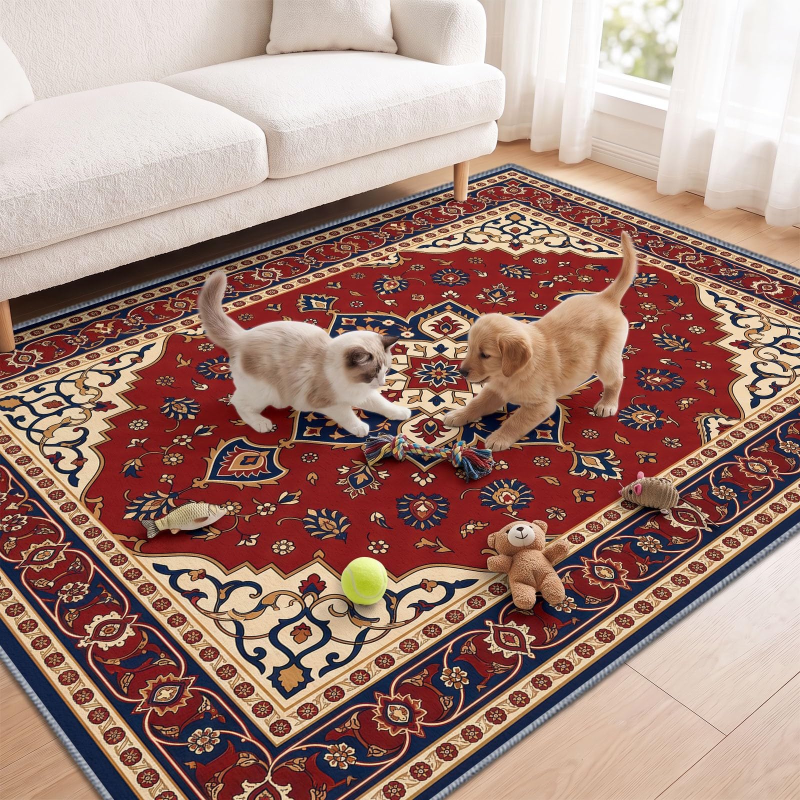 Waschbarer Orientalisch Klassisch Traditionell Teppich Wohnzimmer 80 x 150 cm, rutschfest Stamm Blumen Teppiche Kinderzimmer - Weich Kurzflor Teppiche für Schlafzimmer Esszimmer Esszimmer Büro