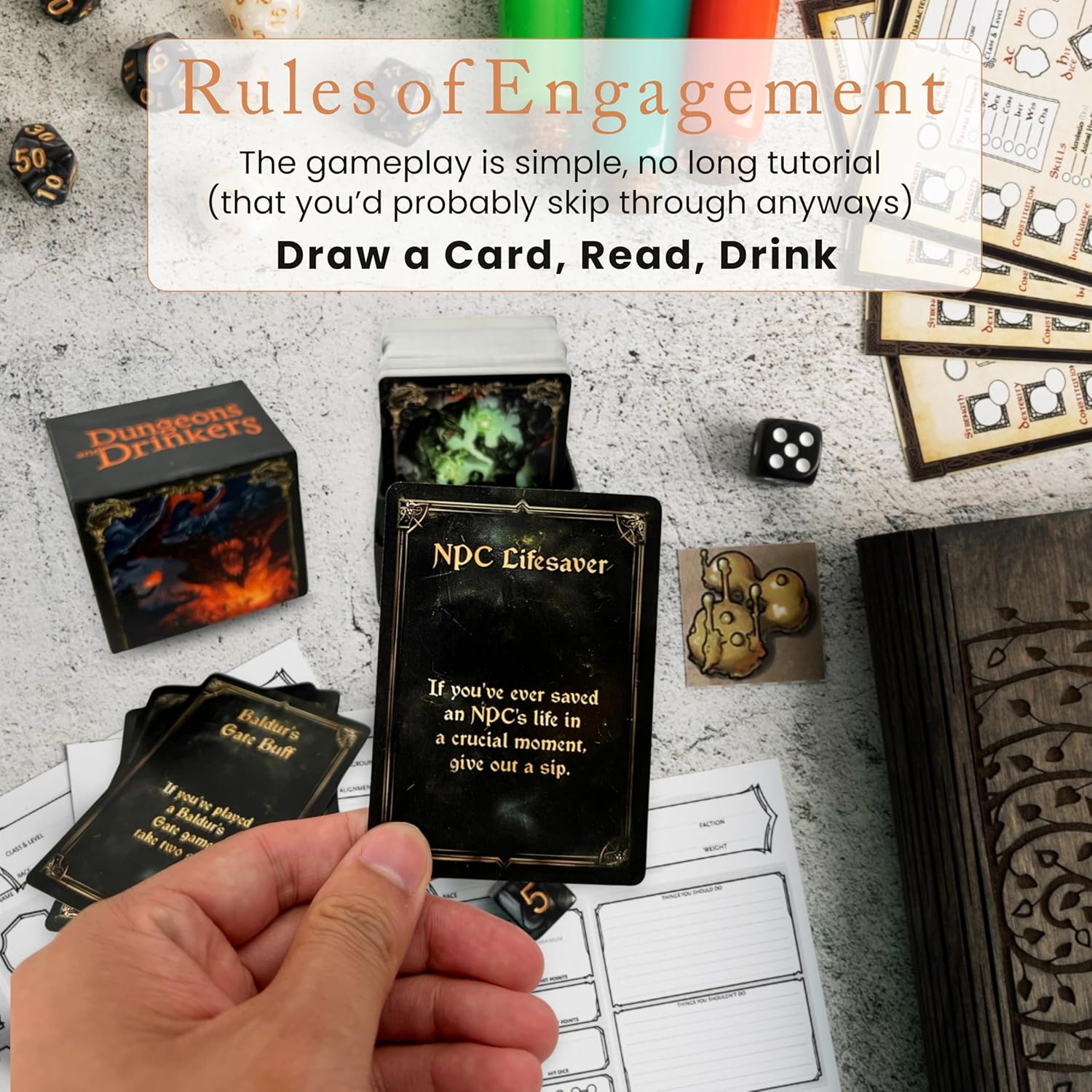 FREEZE FORMS Dungeons & Drinkers: A Tavern Favorite | Easy DND Themed Card Game for TTRPG Fans | Pickup Anytime | D&D Themed Gift