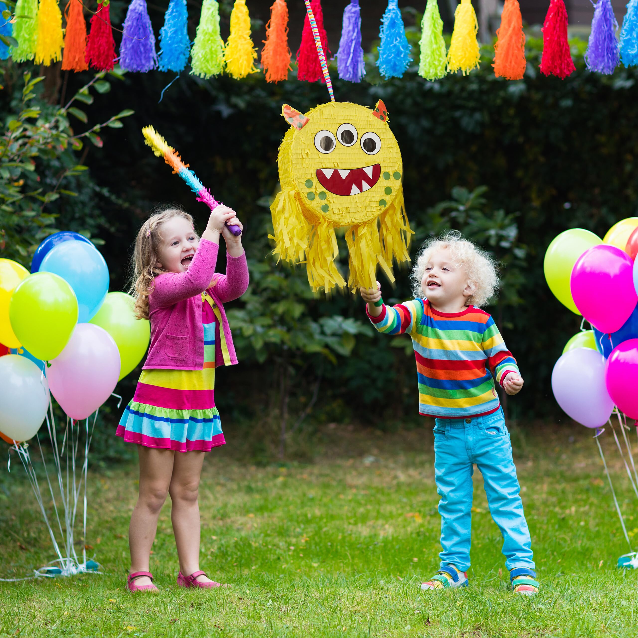 Relaxdays Pignatta Mostro, Piñata Vuota da Appendere e Riempire, Gioco da Festa di Compleanno, Bambini e Adulti, Giallo