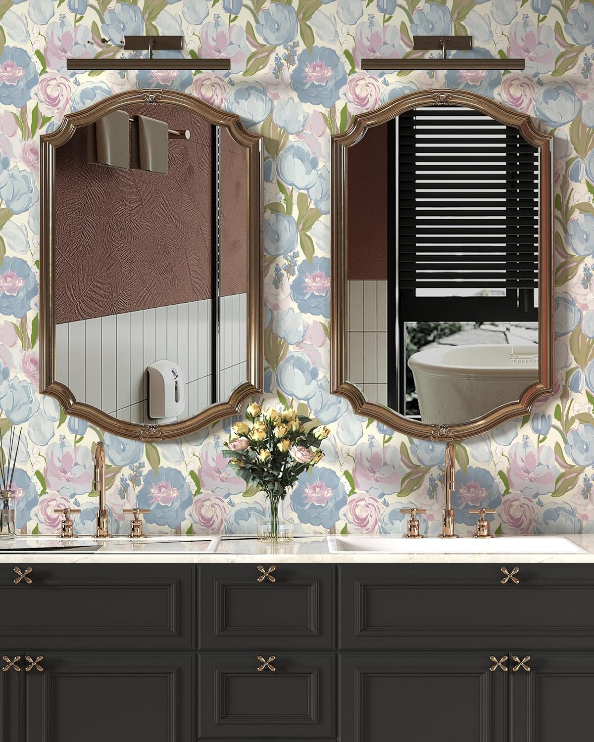 Peel and Stick Wallpaper Vintage Floral Contact Paper Blue and Purple Watercolor Floral Wallpaper 17.3“x393”Removable Botanical Wall Paper for Nursery Bedroom Bathroom Cabinets Drawers Shelves