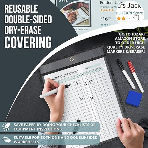 Miniatura 3 de Paquete de 5 soportes para boletos de trabajo de 9 x 12 pulgadas, fundas de plástico para documentos para pedidos de trabajo, soportes para boletos