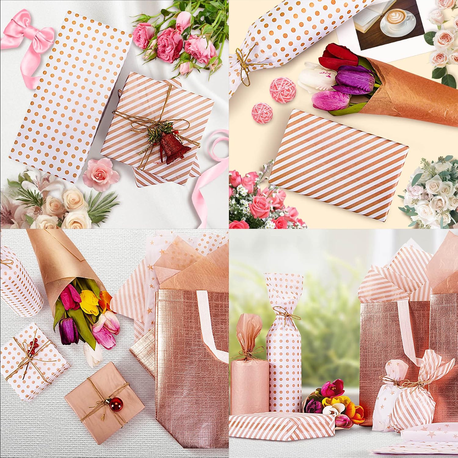 Larcenciel Rose Gold Tissue Paper, 120 Sheets, Metallic Gift Wrapping Paper for Gift Bags, Packaging, Flower, Valentines, Christmas, Wedding, Birthday Party, Holiday Decor, DIY Crafts (19.7 x 13.8 In)