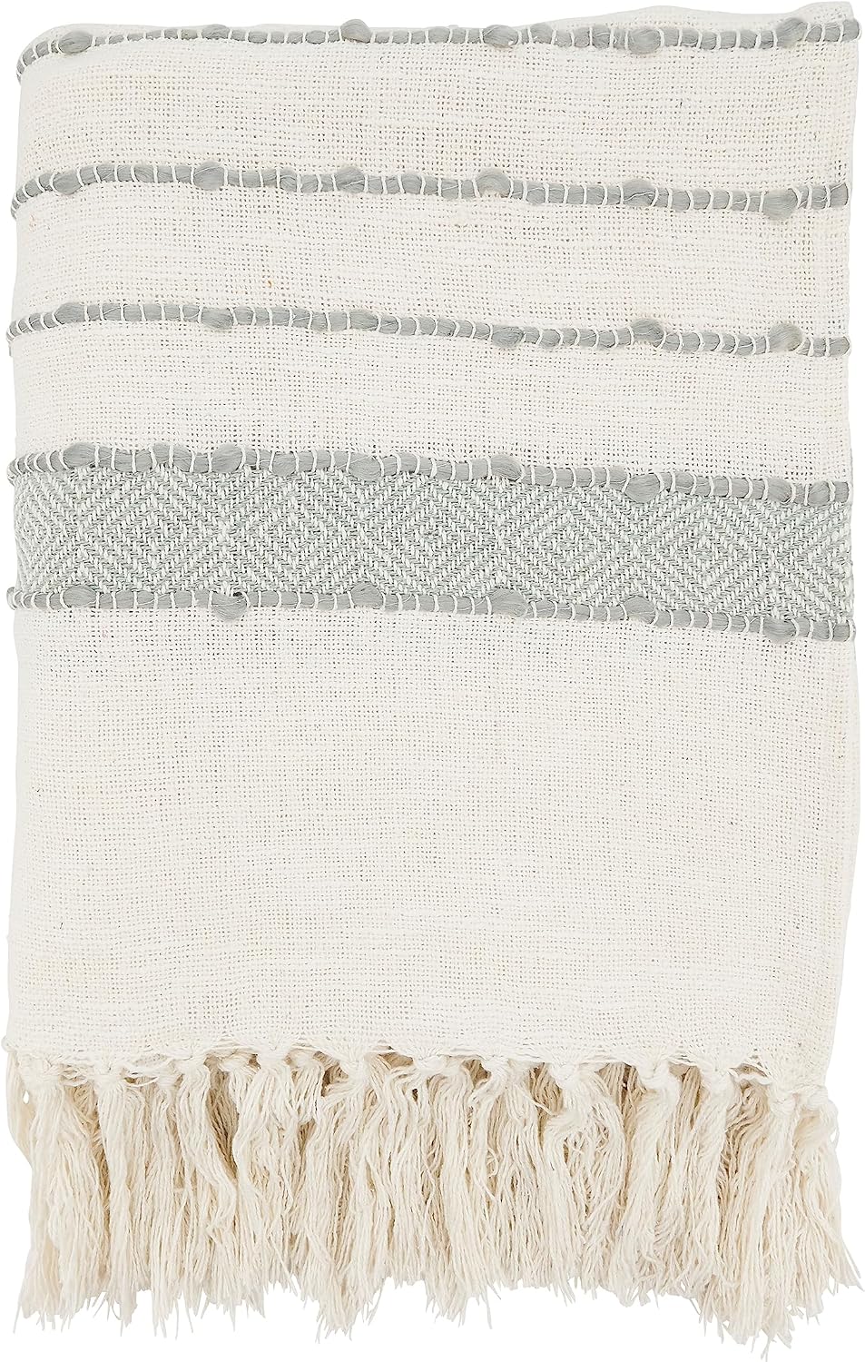 SARO LIFESTYLE Farmhouse Stripe Woven Throw Blanket with Fringe