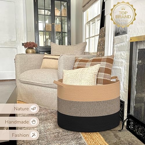 Vista 36 de INDRESSME - Canasta extragrande para ropa sucia de cuerda de algodón, cesta tejida decorativa con asas para guardería y sala, contenedor para Gris