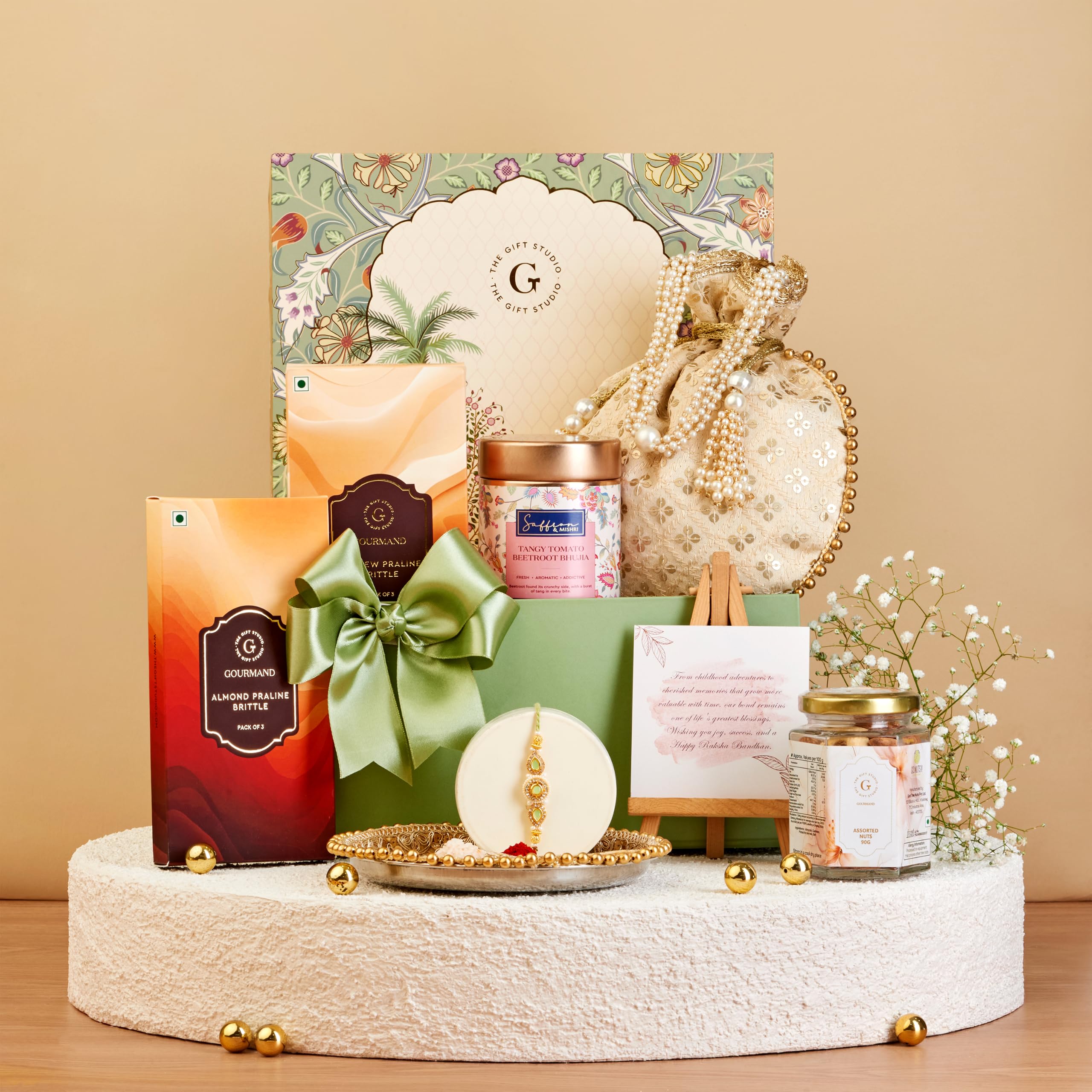THE GIFT STUDIO.COM | Royal Rakhi Rituals Hamper for Brother | Green Stone & Pearl Rakhi, Gourmet Treats & Premium Gift Box | Raksha Bandhan Gift-image-37