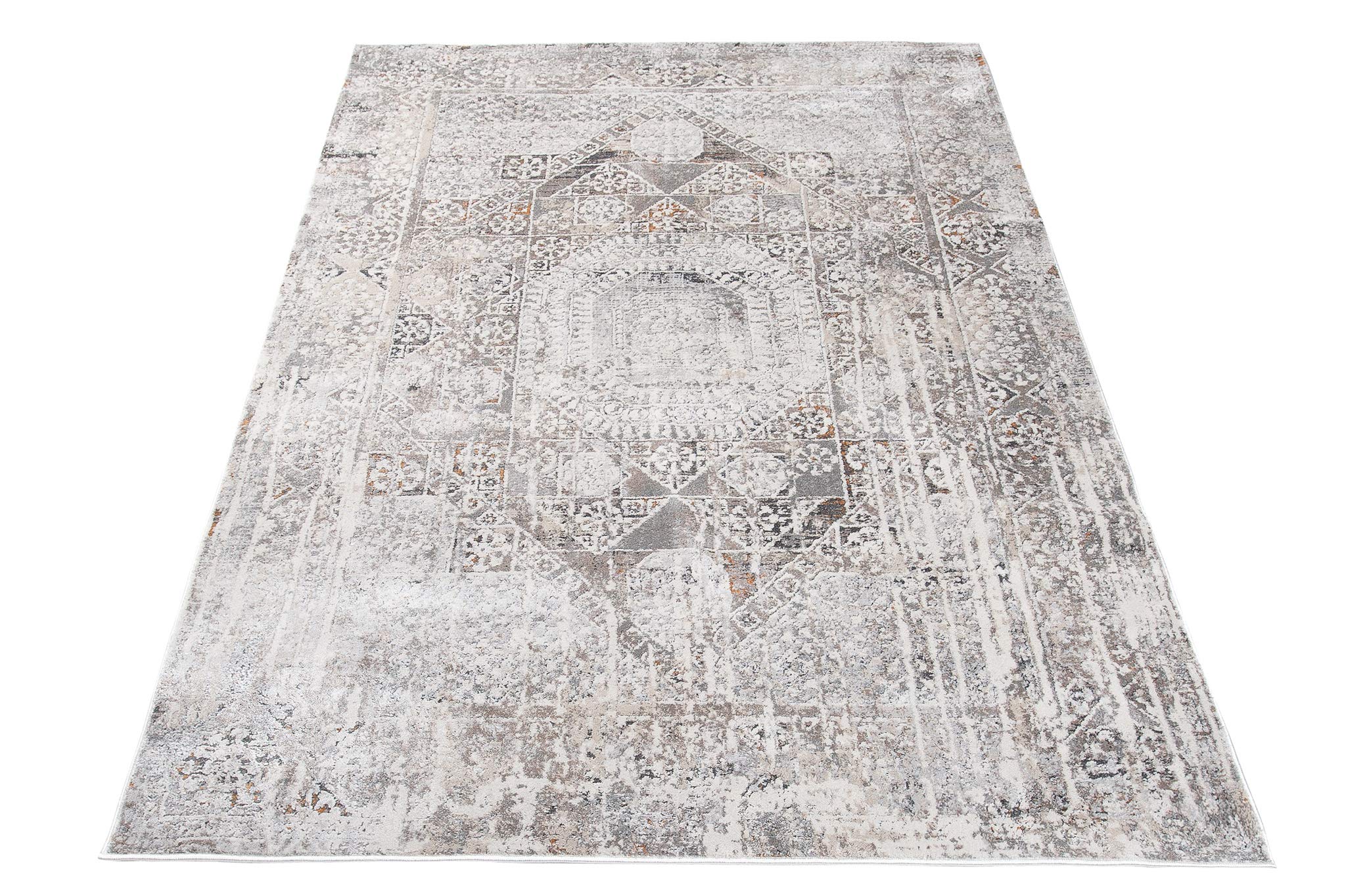 Tapiso Feyruz dywan z krótkim włosiem, jasnoszary, nowoczesny ornament, kwiatowy design, vintage, do salonu, sypialni, Ökotex 80 x 150 cm