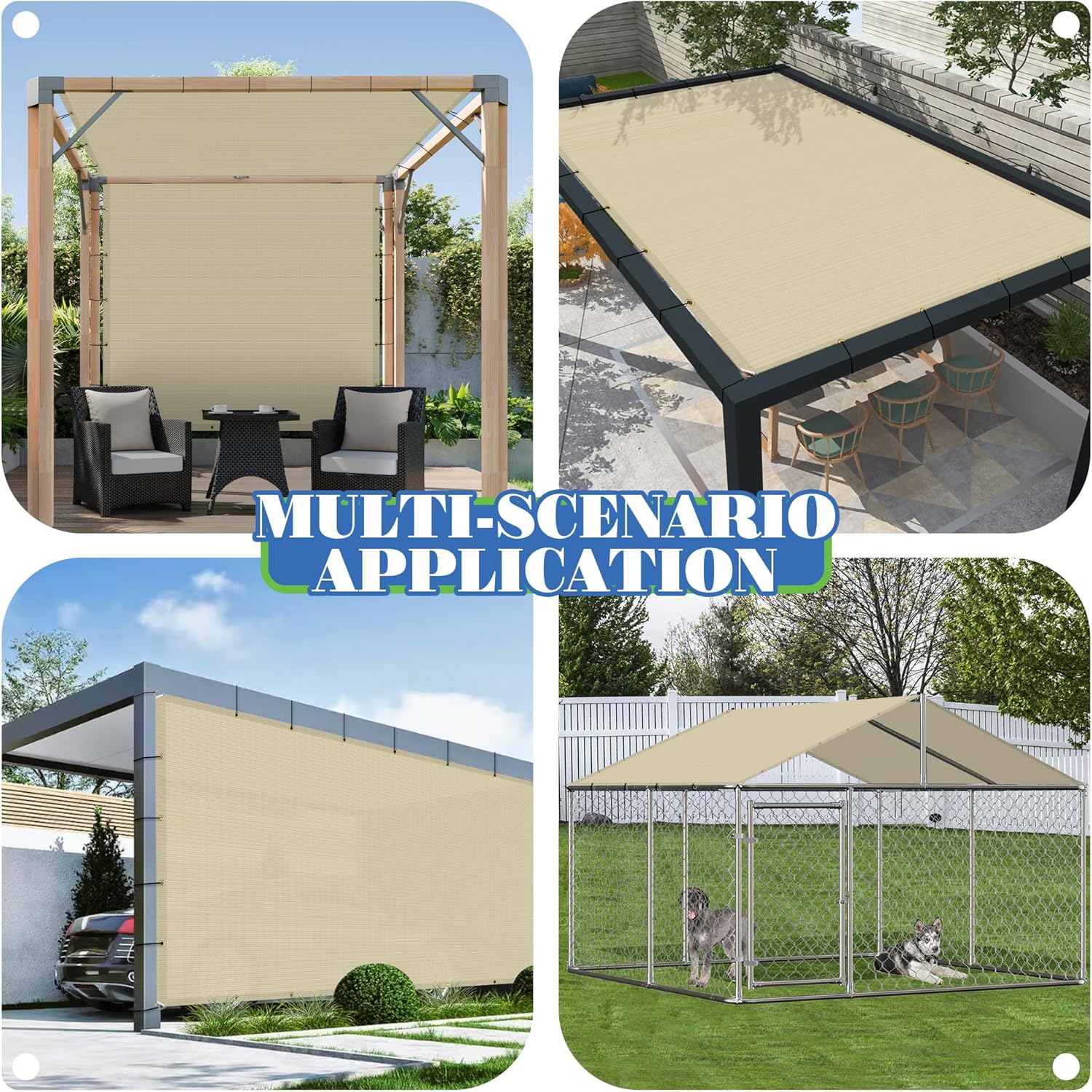 ECOOPTS Shade Cloth, 12' x 20' Sun Shade Sail Rectangular Pergola Canopy Cover with Grommets for Outdoor Patio Backyard Garden, Beige