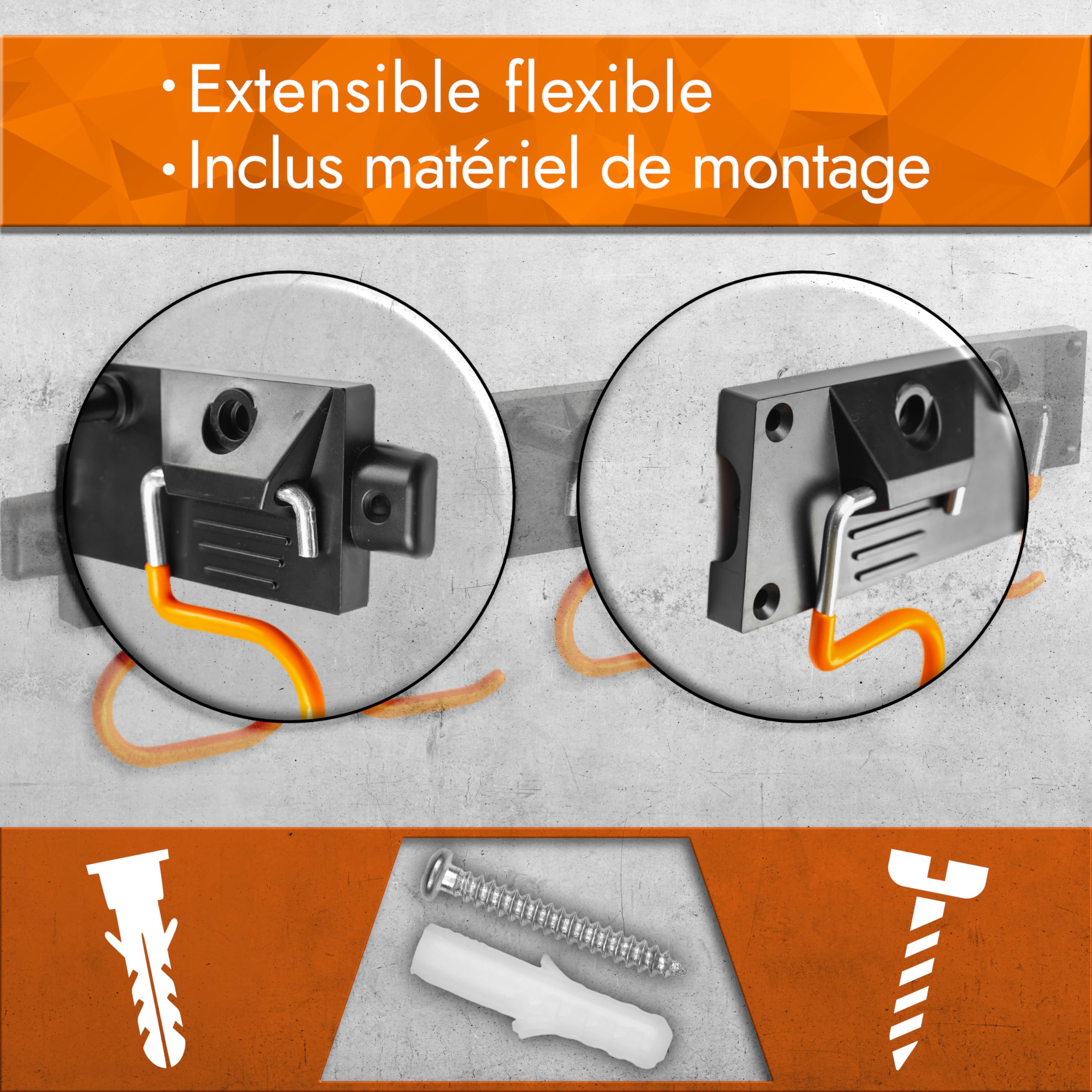 Porte-outils de jardin [2 x 40 cm] Organiseur d'outils avec crochets antidérapants – Support pour balais, crochets et autres outils de jardin (support mural)