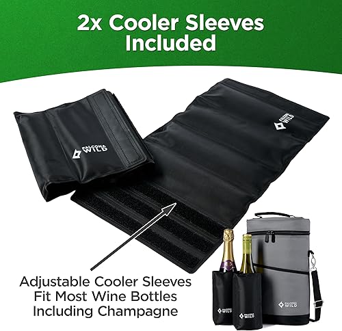 Miniatura 3 de Bolsa enfriadora de vino más dos fundas para enfriar  Capacidad para 2 botellas  Mantiene las bebidas frías durante horas  Se adapta a botellas